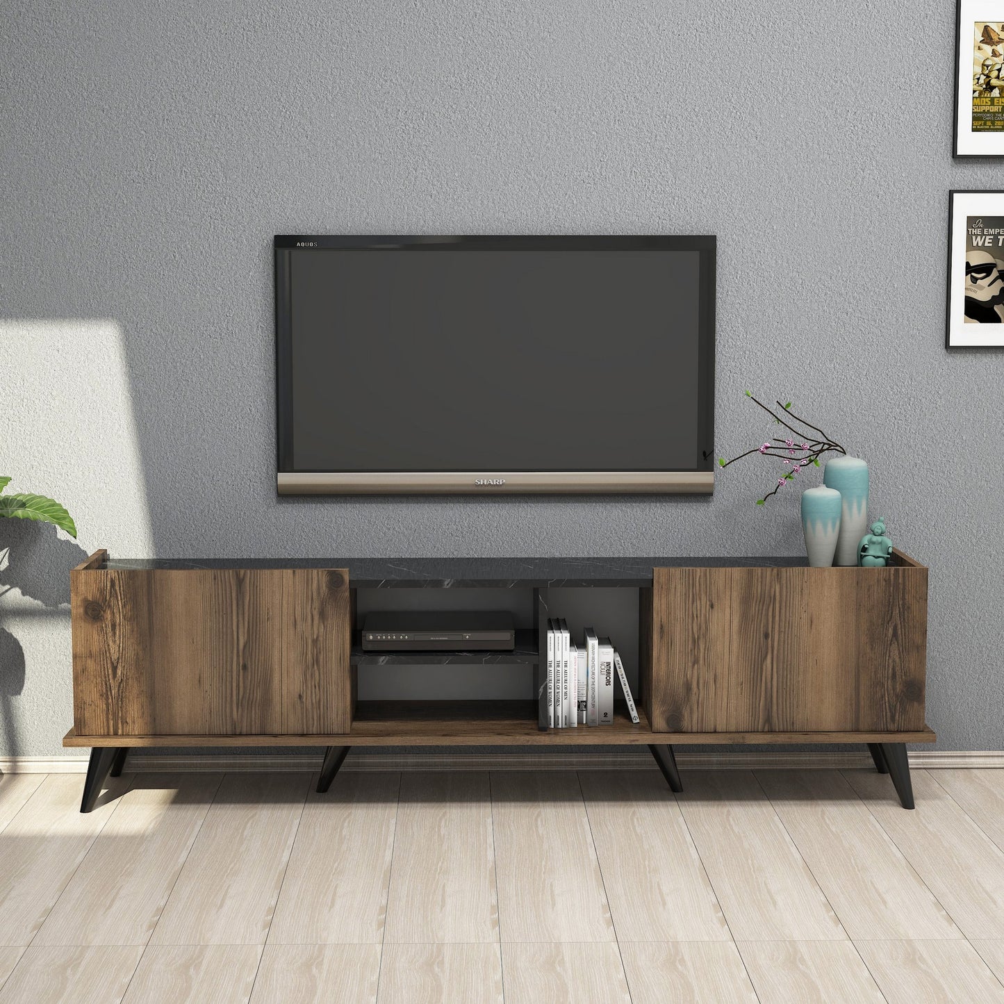 Έπιπλο Τηλεόρασης TV Βάση Σύνθεση Καρυδί Μαύρο | 389MZA1109