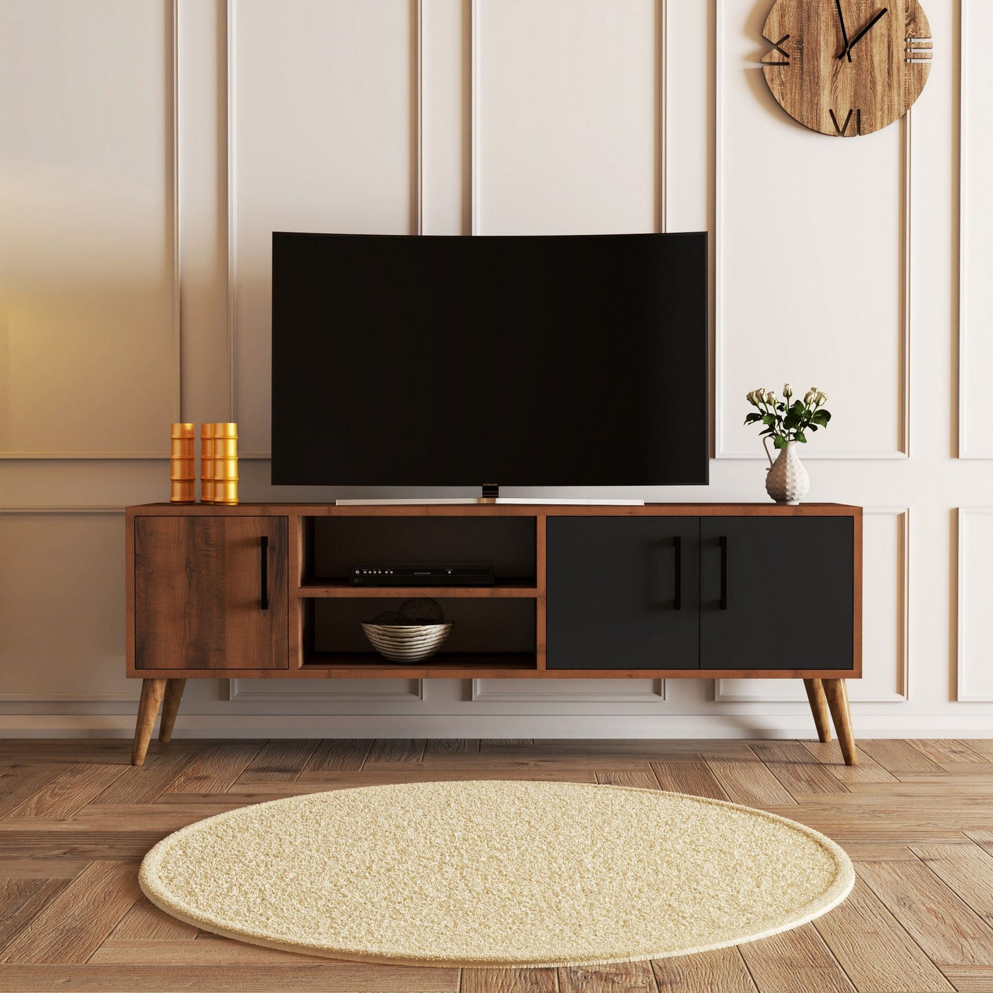 Έπιπλο Τηλεόρασης TV Βάση Σύνθεση Καρυδί Ανθρακί | 389MZA1167