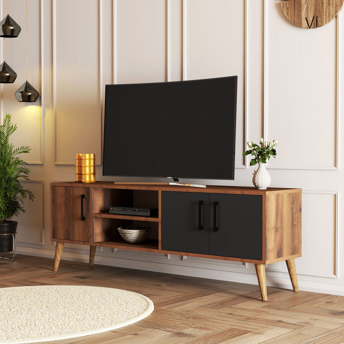 Έπιπλο Τηλεόρασης TV Βάση Σύνθεση Καρυδί Ανθρακί | 389MZA1167