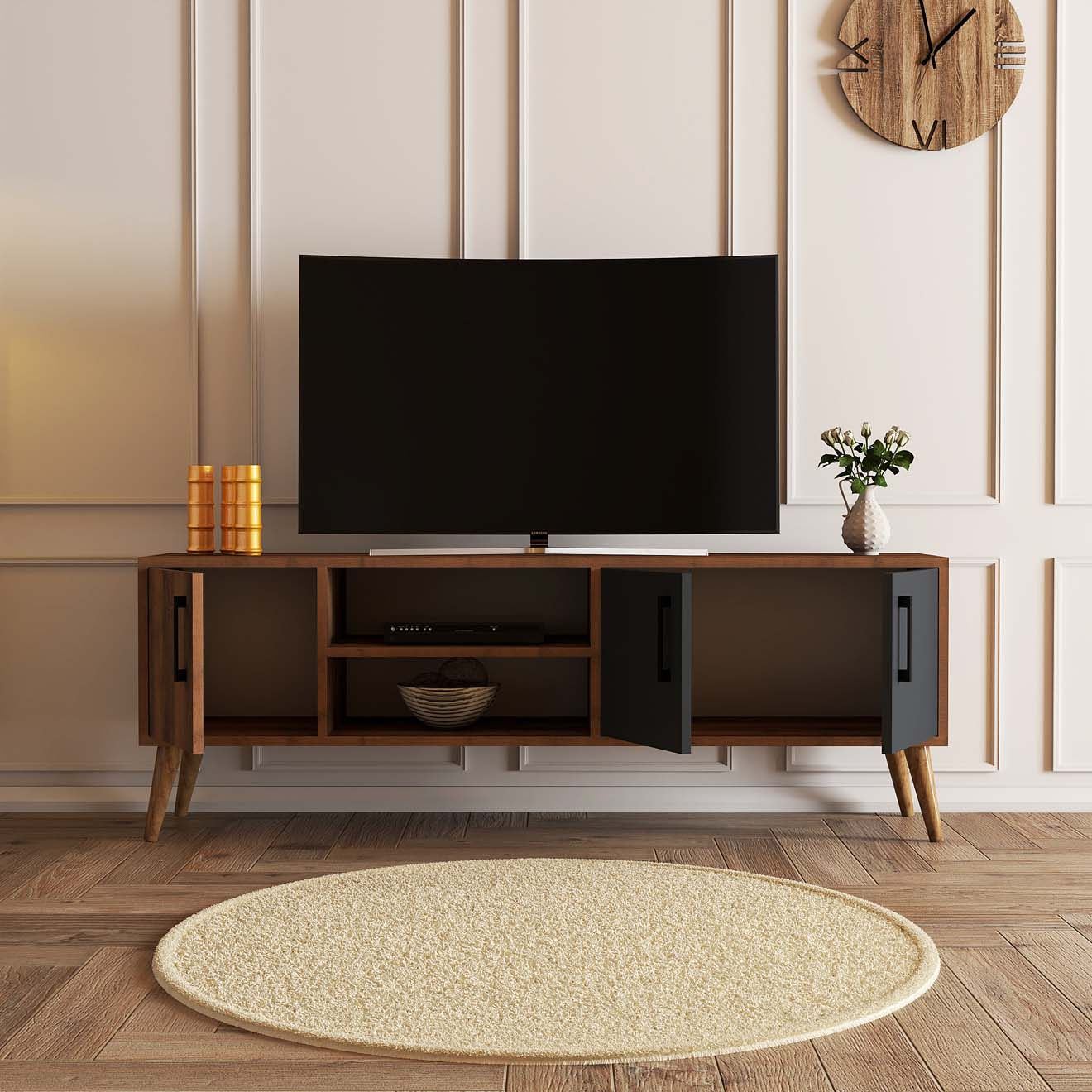 Έπιπλο Τηλεόρασης TV Βάση Σύνθεση Καρυδί Ανθρακί | 389MZA1167