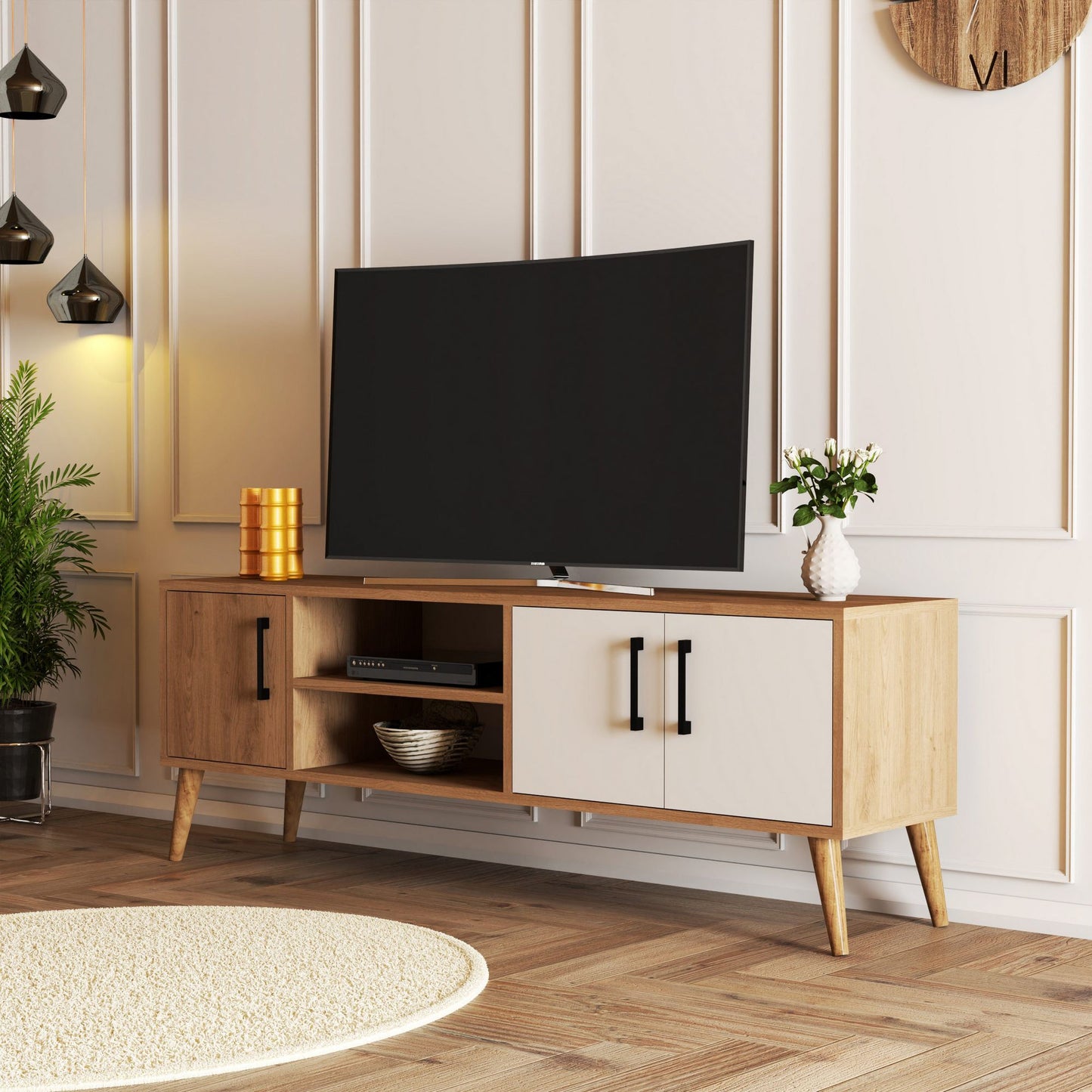 Έπιπλο Τηλεόρασης TV Βάση Σύνθεση Δρυς Λευκό | 389MZA1169