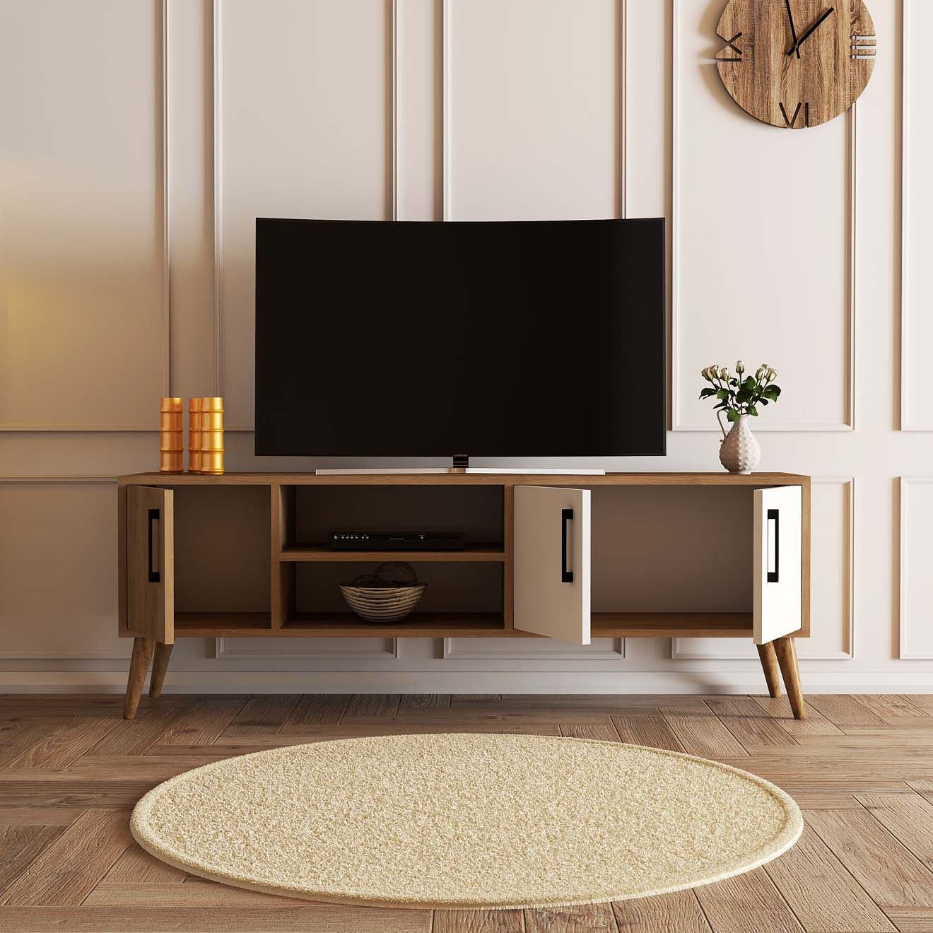 Έπιπλο Τηλεόρασης TV Βάση Σύνθεση Δρυς Λευκό | 389MZA1169