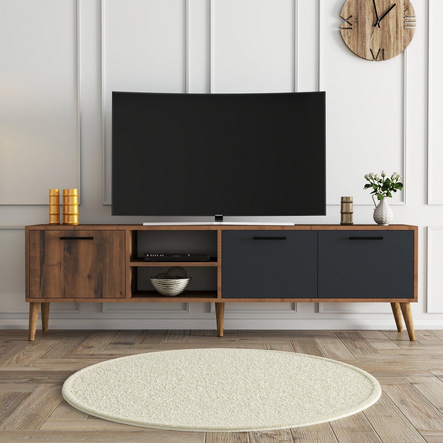 Έπιπλο Τηλεόρασης TV Βάση Σύνθεση Καρυδί Ανθρακί | 389MZA1175