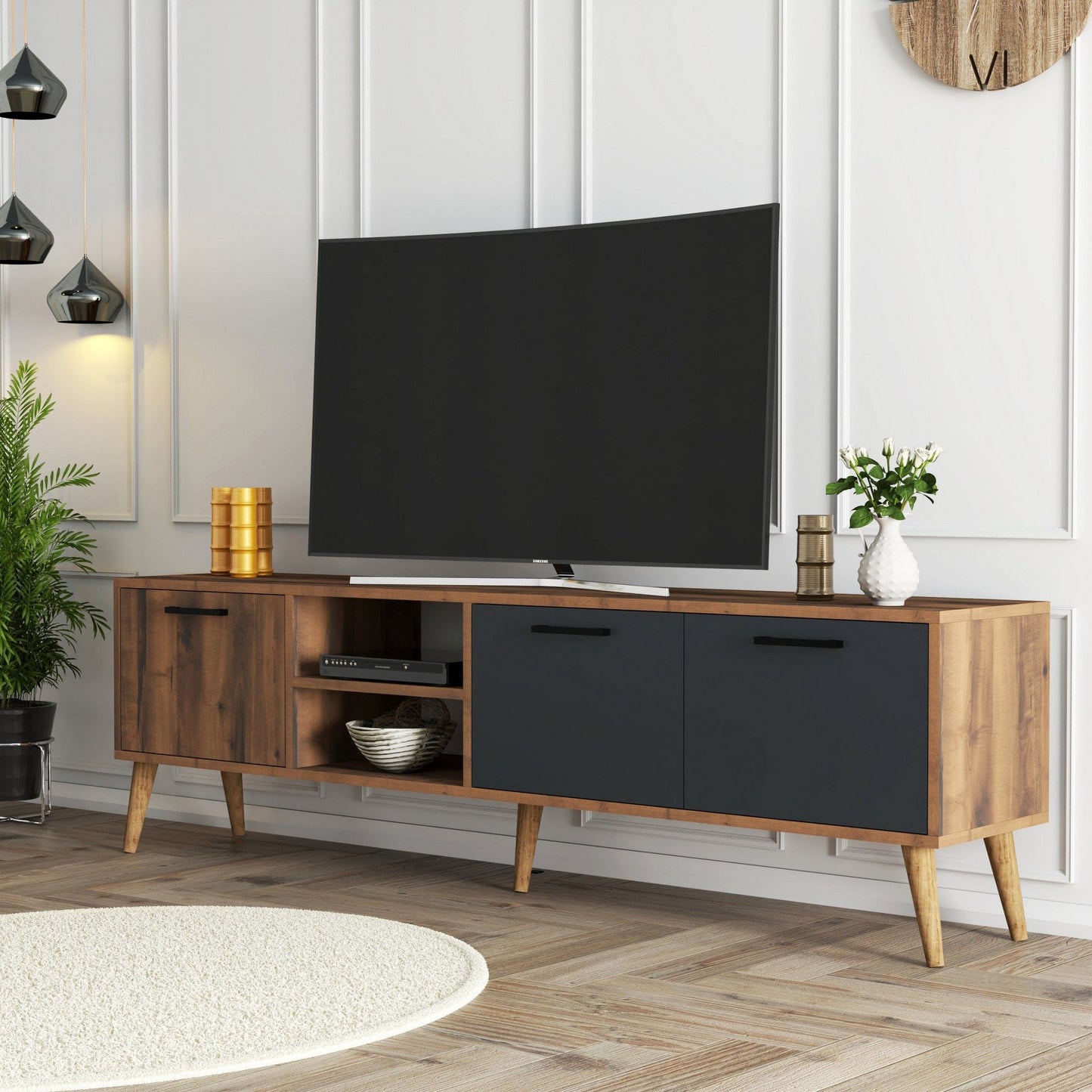 Έπιπλο Τηλεόρασης TV Βάση Σύνθεση Καρυδί Ανθρακί | 389MZA1175
