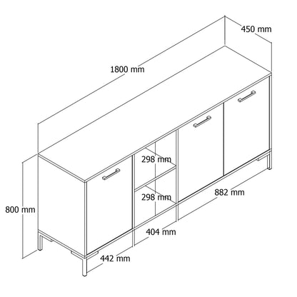 Μπουφές Δρυς
Λευκό 180x45x80cm | 389MZA2203