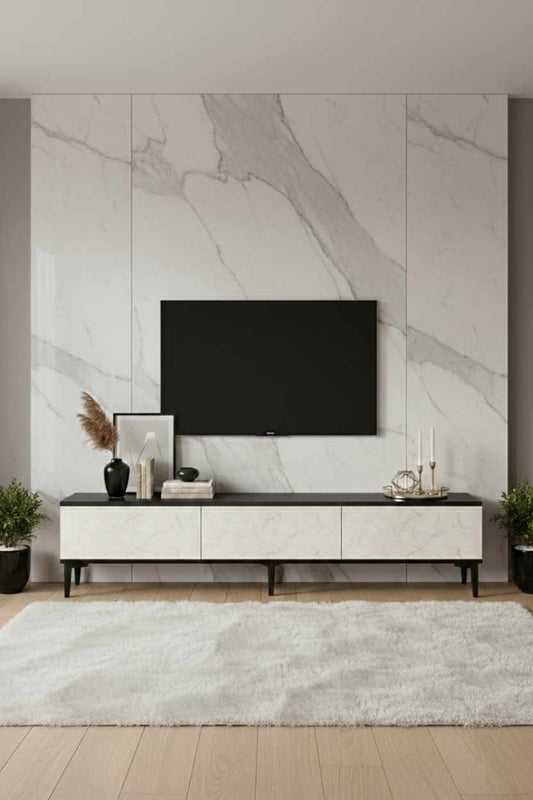 Έπιπλο Τηλεόρασης 180 × 40,5 × 30 Ανθρακί / Τραβερτίνη 392STN1202