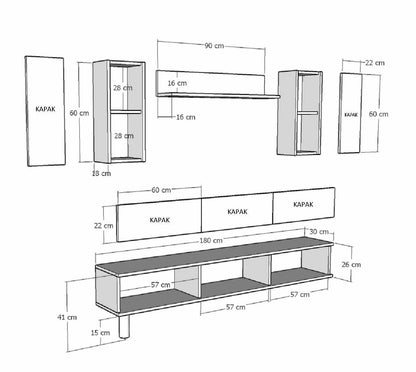 Σύνθεση Τηλεόρασης 180 × 41 × 30 Λευκό / Χρυσό 392STN1222