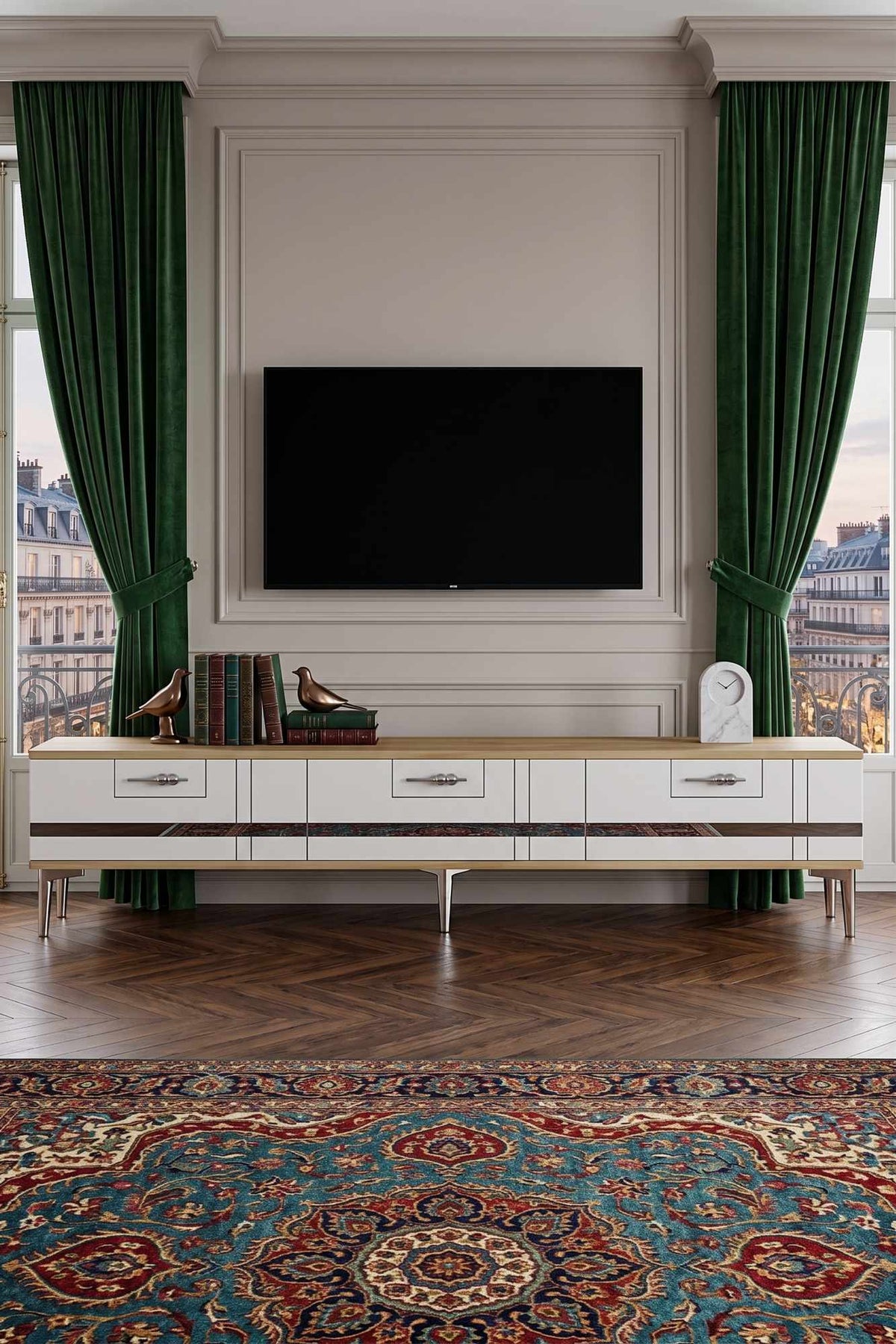Έπιπλο Τηλεόρασης 180 × 41 × 30 Δρυς Σαπφείρ / Λευκό / Ασημί 392STN1231