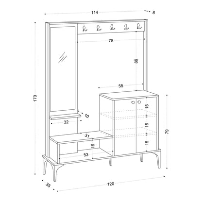 Έπιπλο Εισόδου Βάση για Παλτό με Καθρέφτη Παπουτσοθήκη Κρεμάστρα Ρούχων Ντουλάπι Διαδρόμου 393MRD1113
