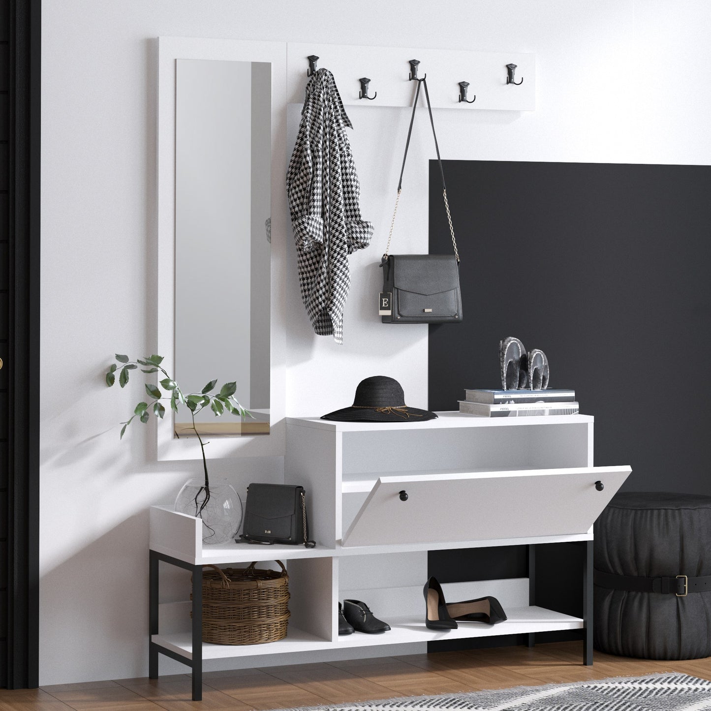 Έπιπλο Εισόδου Βάση για Παλτό Παπουτσοθήκη Κονσόλα Κρεμάστρα Καθρέφτης Καλόγερος Ντουλάπα για διάδρομο 2 Χρώματα 393MRD1276