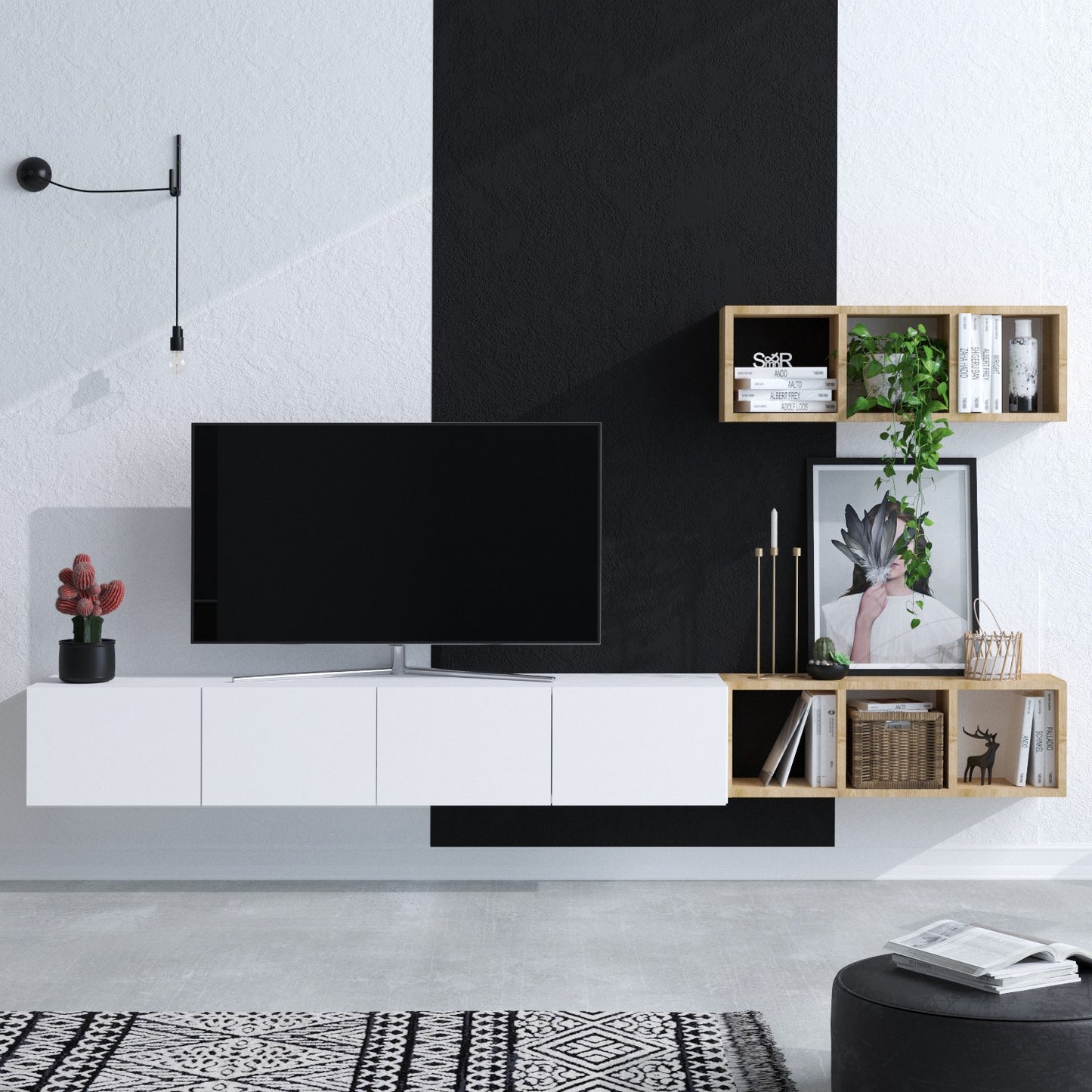 Έπιπλο Τηλεόρασης TV Βάση Σύνθεση Λευκό Δρυς | 393MRD1284
