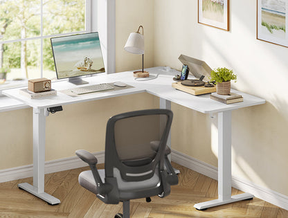 Γωνιακό Ηλεκτρικό Γραφείο Ρυθμιζόμενου Ύψους 160x140x60 Λευκό με Πρίζες USB Θύρες και Ρόδες LS-D264W01