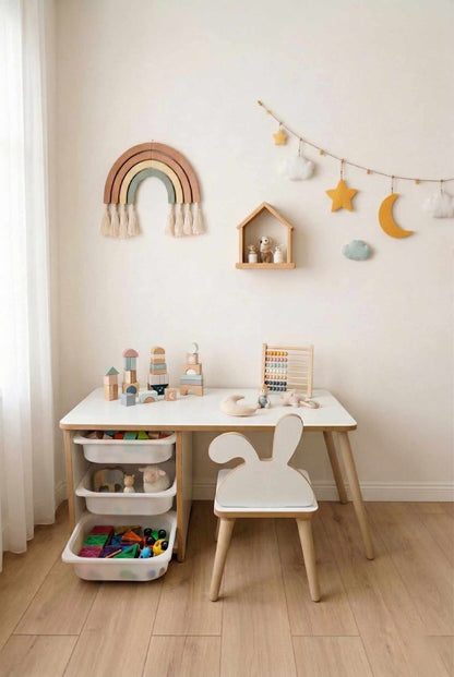 Παιδικό Σετ Τραπεζάκι με 1 Καρέκλα & 3 Καλάθια Αποθήκευσης, Λευκό/Δρυς 90x45x50 εκ. 402KTH1104