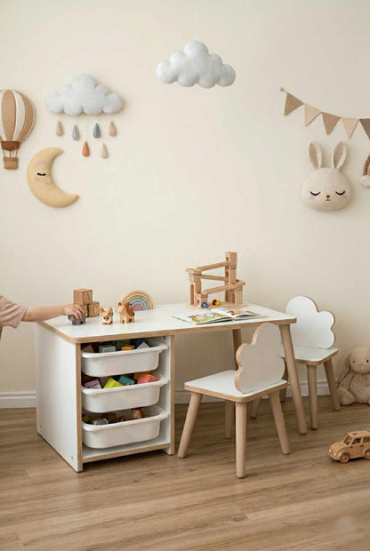 Παιδικό Σετ Τραπεζάκι με 2 Καρέκλες & 3 Καλάθια Αποθήκευσης, Λευκό/Δρυς 90x45x50 εκ. 402KTH1106