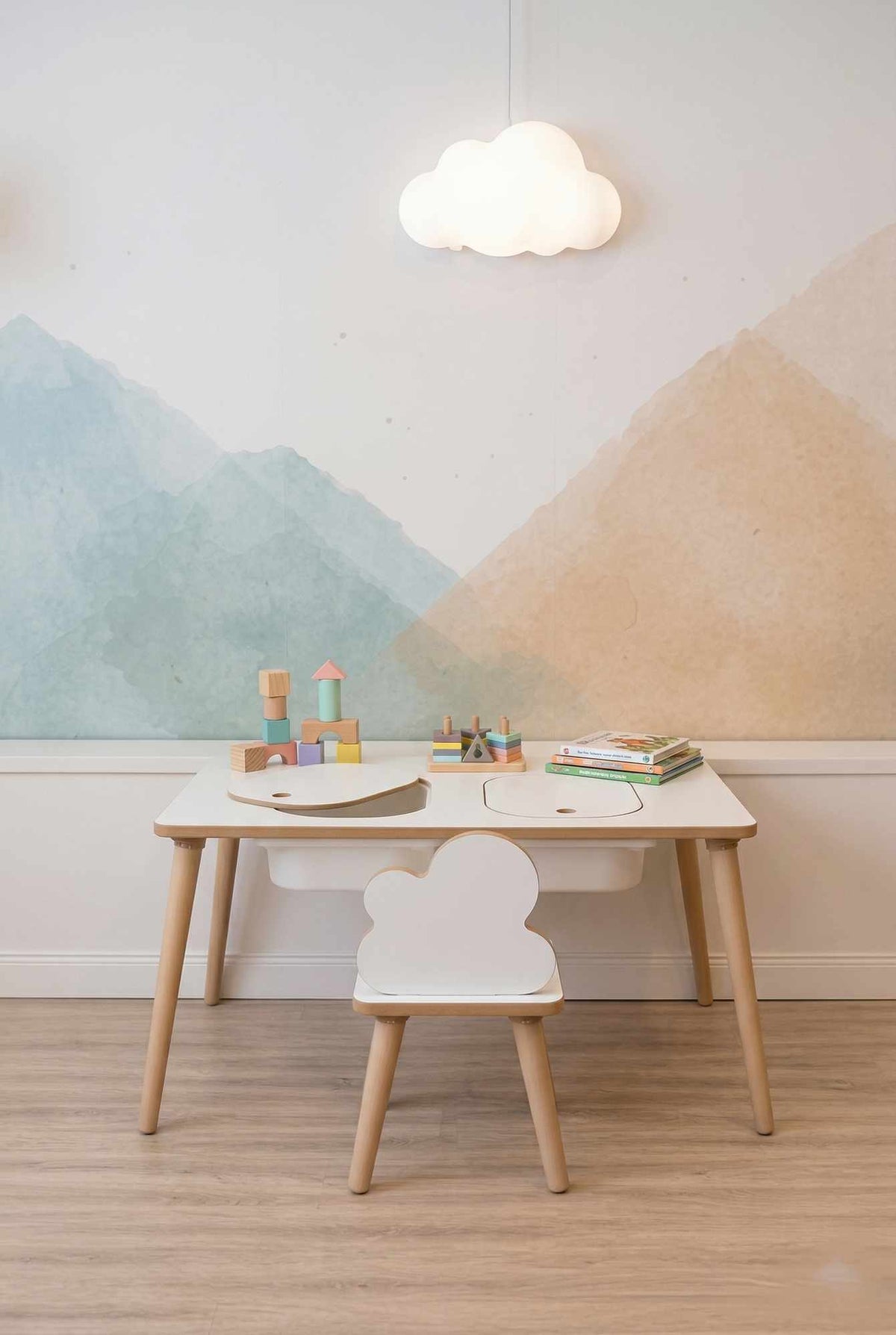 Παιδικό Σετ Τραπεζάκι με 1 Καρέκλα & 2 Καλάθια Αποθήκευσης, Λευκό/Δρυς 90x45x50 εκ 402KTH1111
