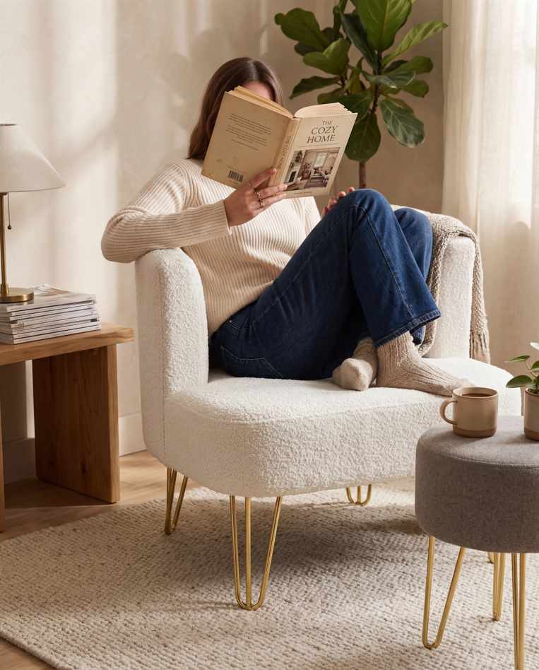 Σετ Πολυθρόνας Μπερζέρας και Πουφ 3 Τεμαχίων Λευκό / Μινκ 403SDR1114
