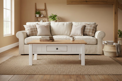 Τραπεζάκι Σαλονιού Μασίφ Ξύλο Πεύκο Λευκό με Συρτάρι Ρουστίκ 100x60x45 εκ 1282684