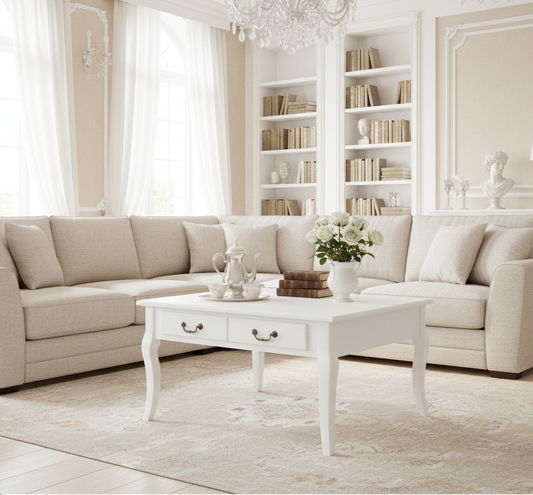 Τετράγωνο Τραπεζάκι Σαλονιού με 4 Συρτάρια Κομψά Κυρτά Πόδια Λευκό 80 x 80 x 50 εκ. 1242436