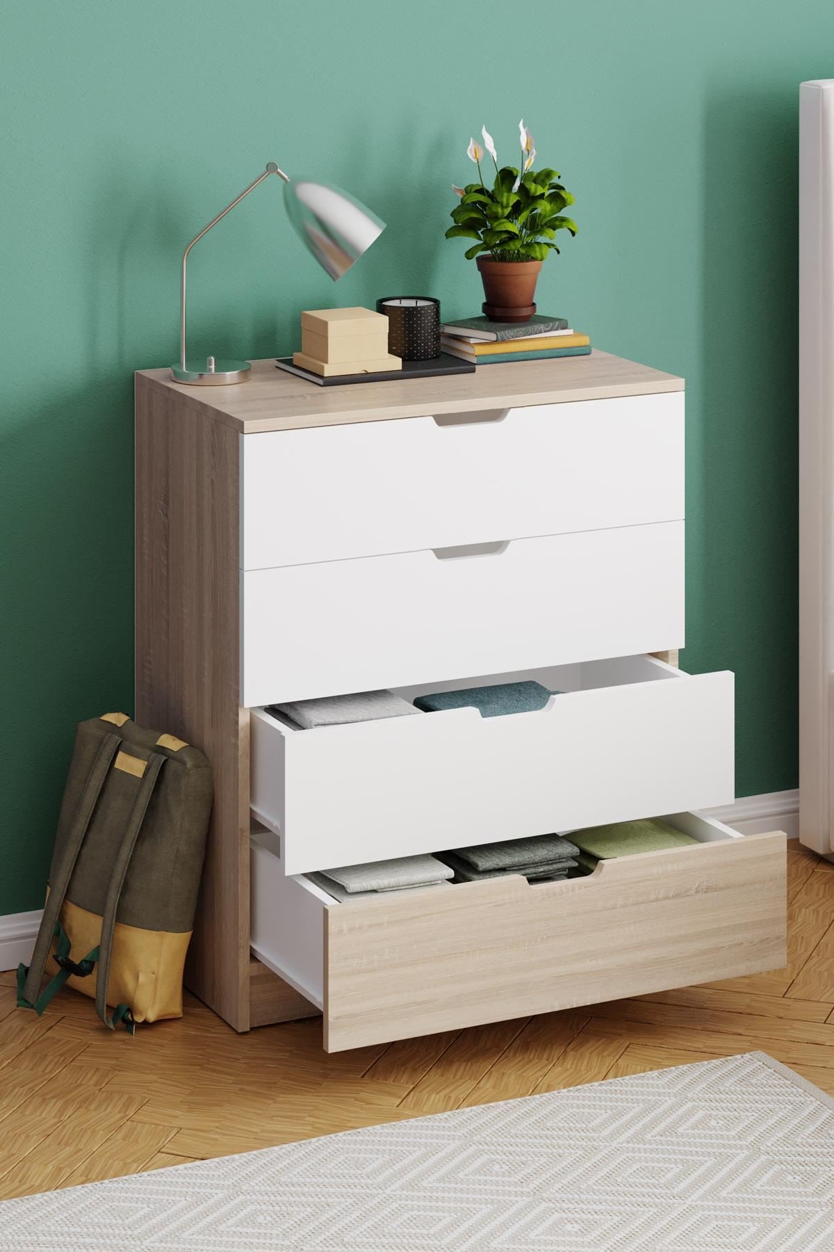 Συρταριέρα 75x90.5x44.5 εκ Sonomo Oak / Λευκό 462MSR1206
