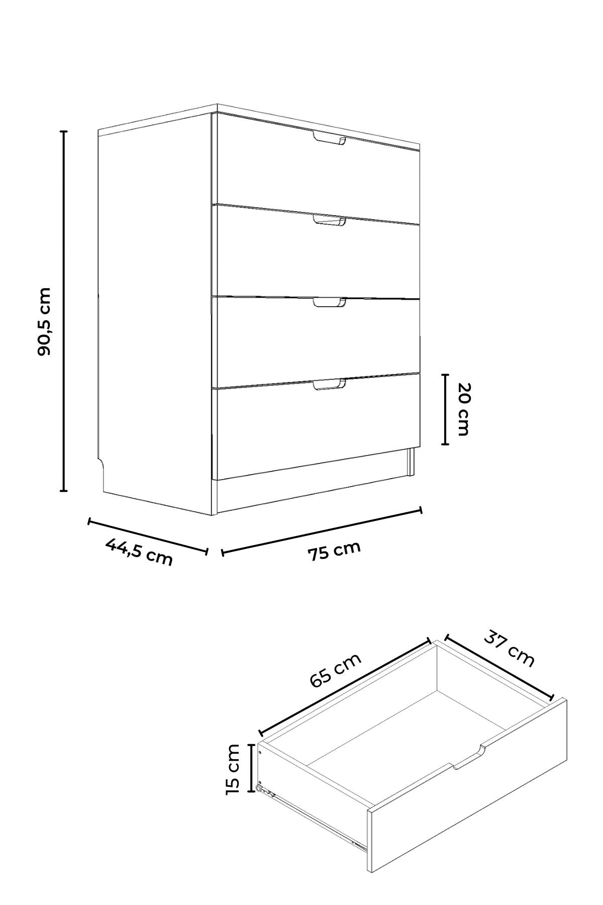 Συρταριέρα 75x90.5x44.5 εκ Sonomo Oak / Λευκό 462MSR1206