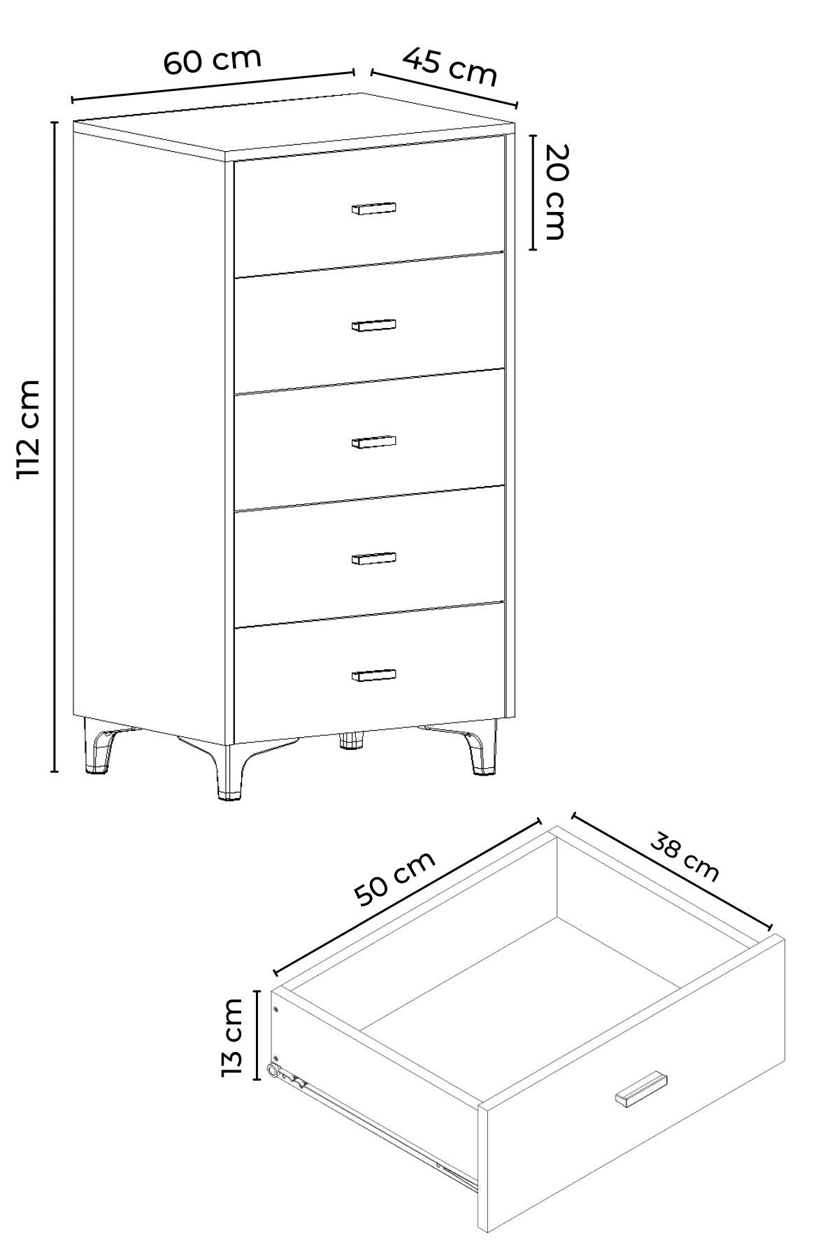 Συρταριέρα 60x112x45 εκ Λευκό 462MSR1207