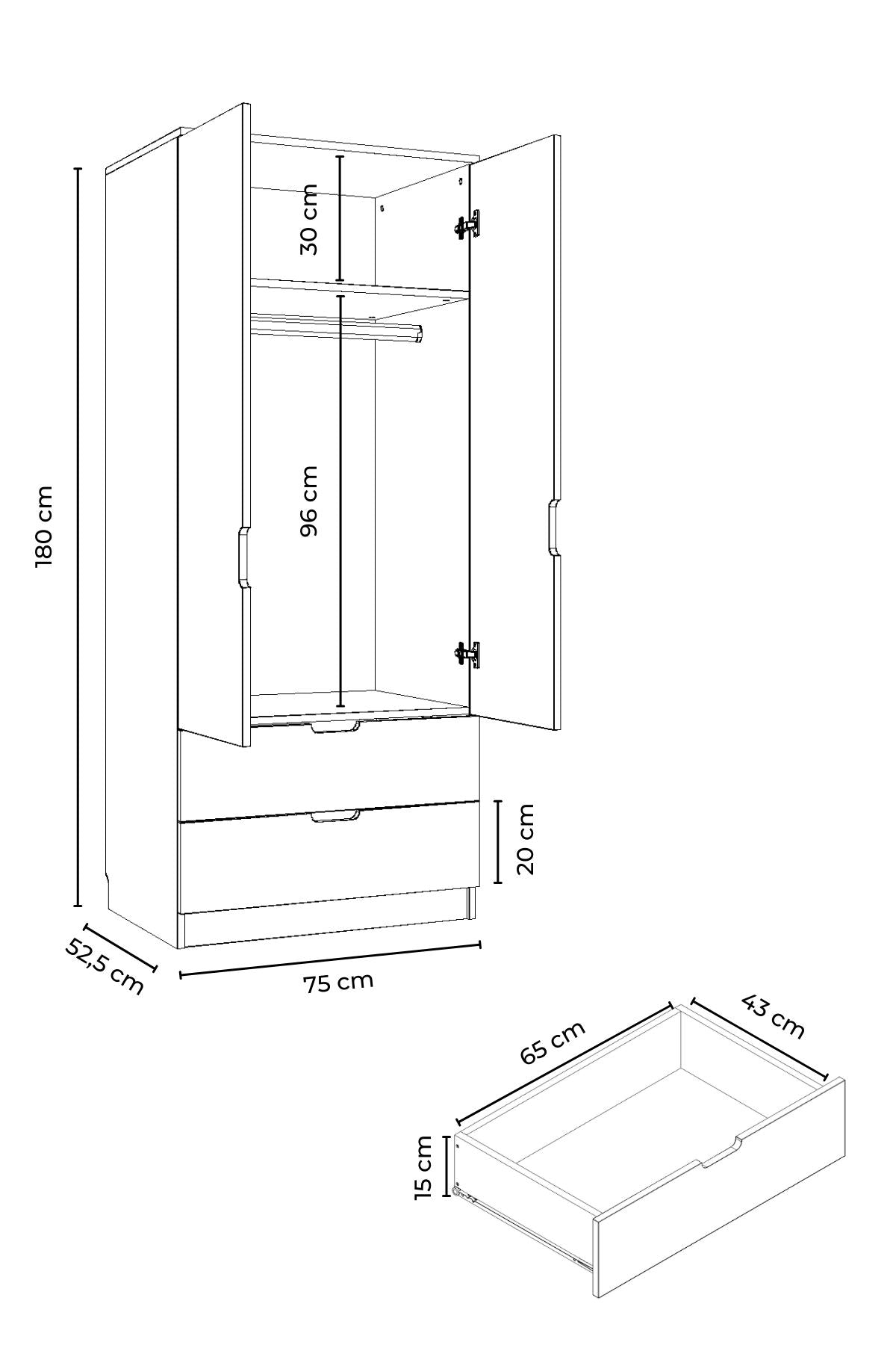 Ντουλάπα 75x180x52.5 εκ Λευκό 462MSR1801