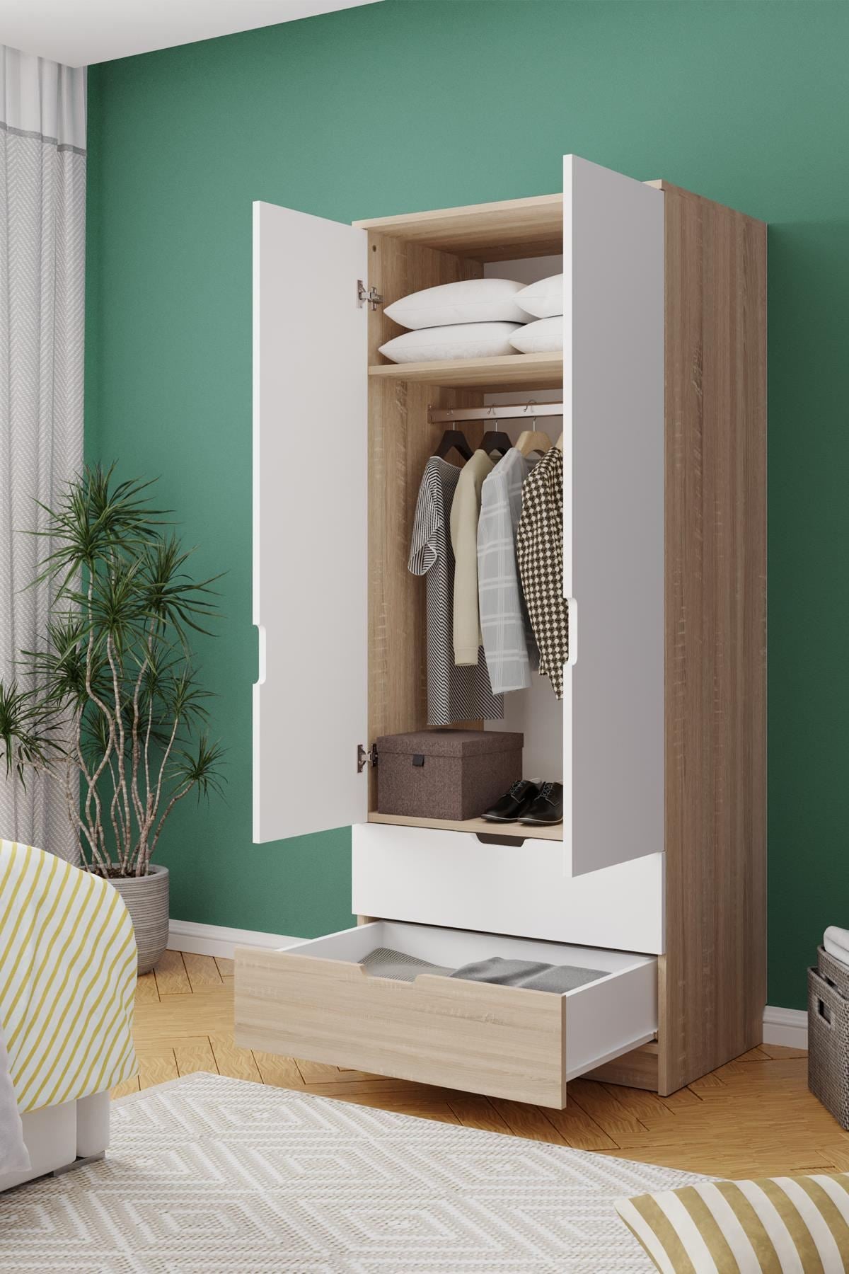 Ντουλάπα 75x180x52.5 εκ Sonomo Oak White 462MSR1802