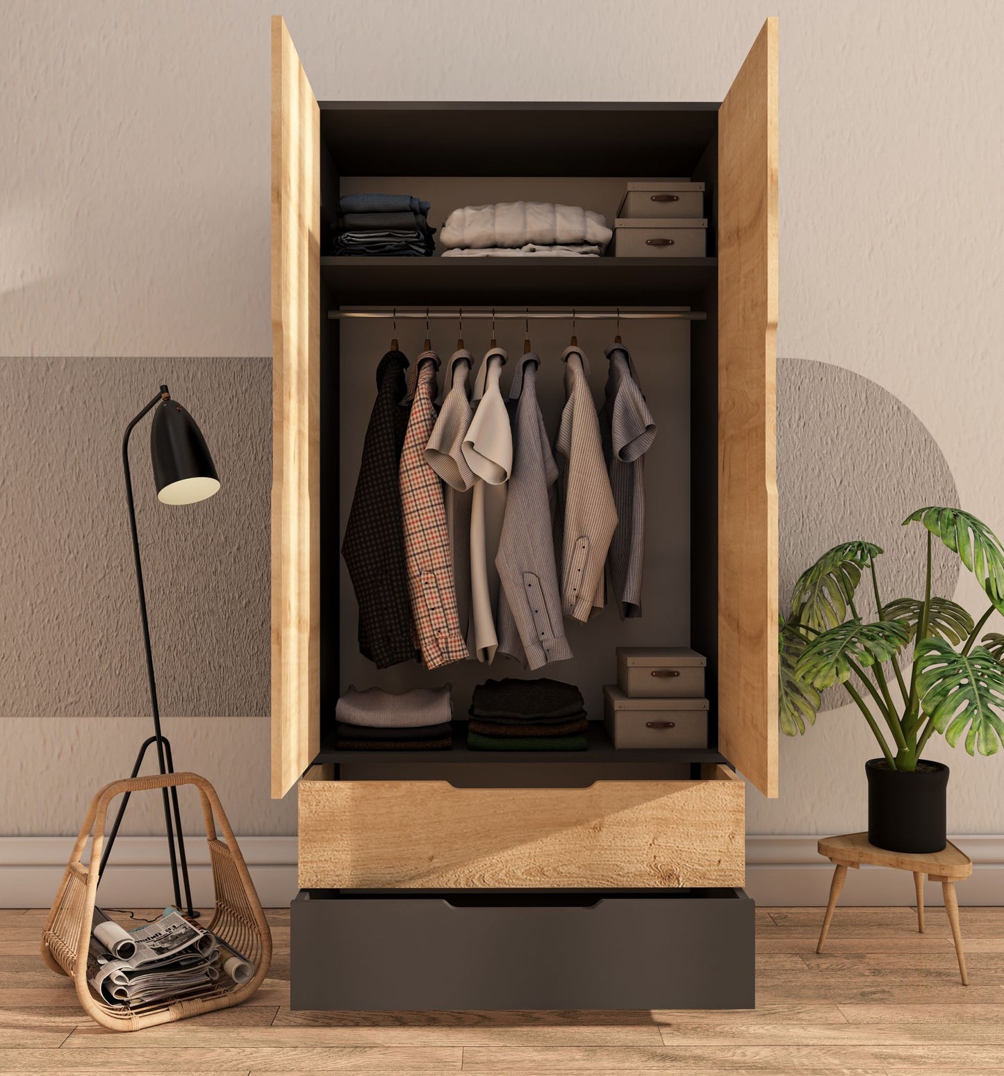 Ντουλάπα 90x183x45 εκ Anthracite Sapphire Oak 469ORN1105