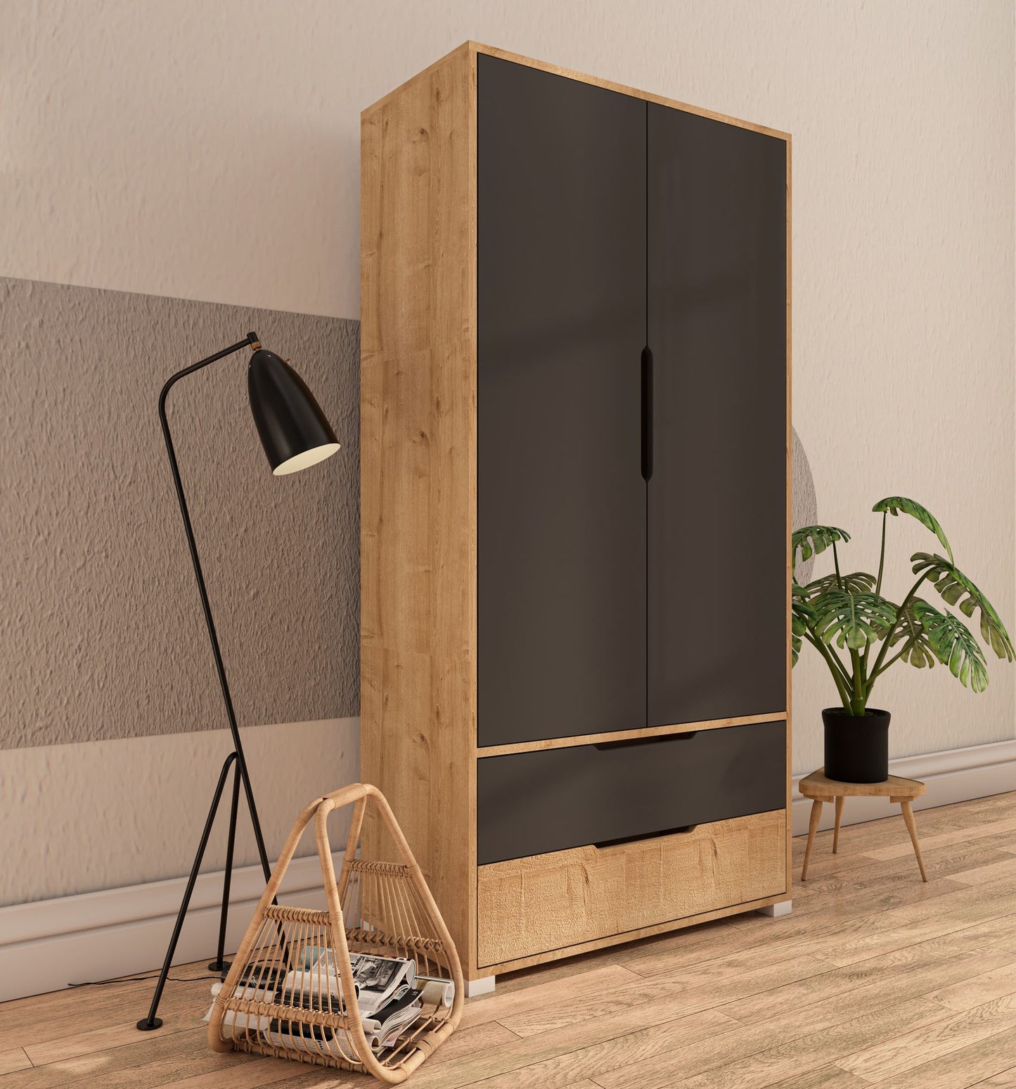 Ντουλάπα 90x183x45 εκ Sapphire Oak Anthracite 469ORN1106