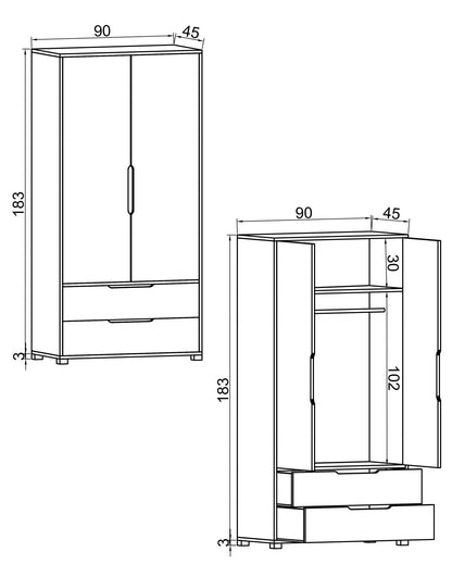 Ντουλάπα 90x183x45 εκ Sapphire Oak White 469ORN1108