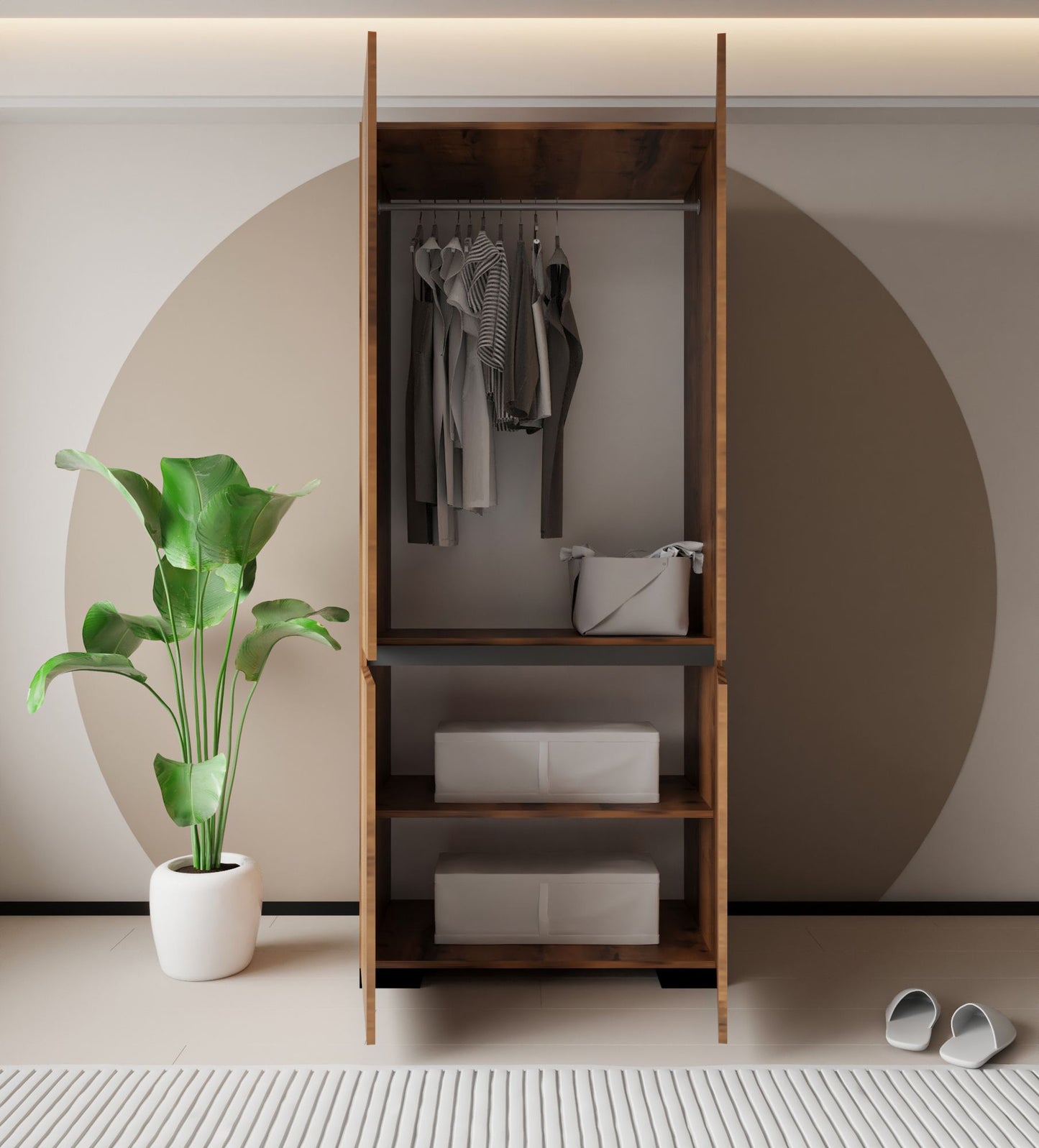 Ντουλάπα 90x210x52 εκ Walnut Anthracite 469ORN1110