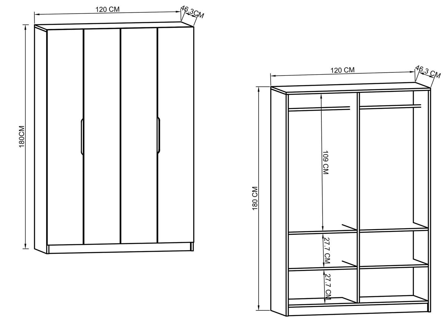 Ντουλάπα 120x180x43.3 εκ Λευκό 469ORN1117