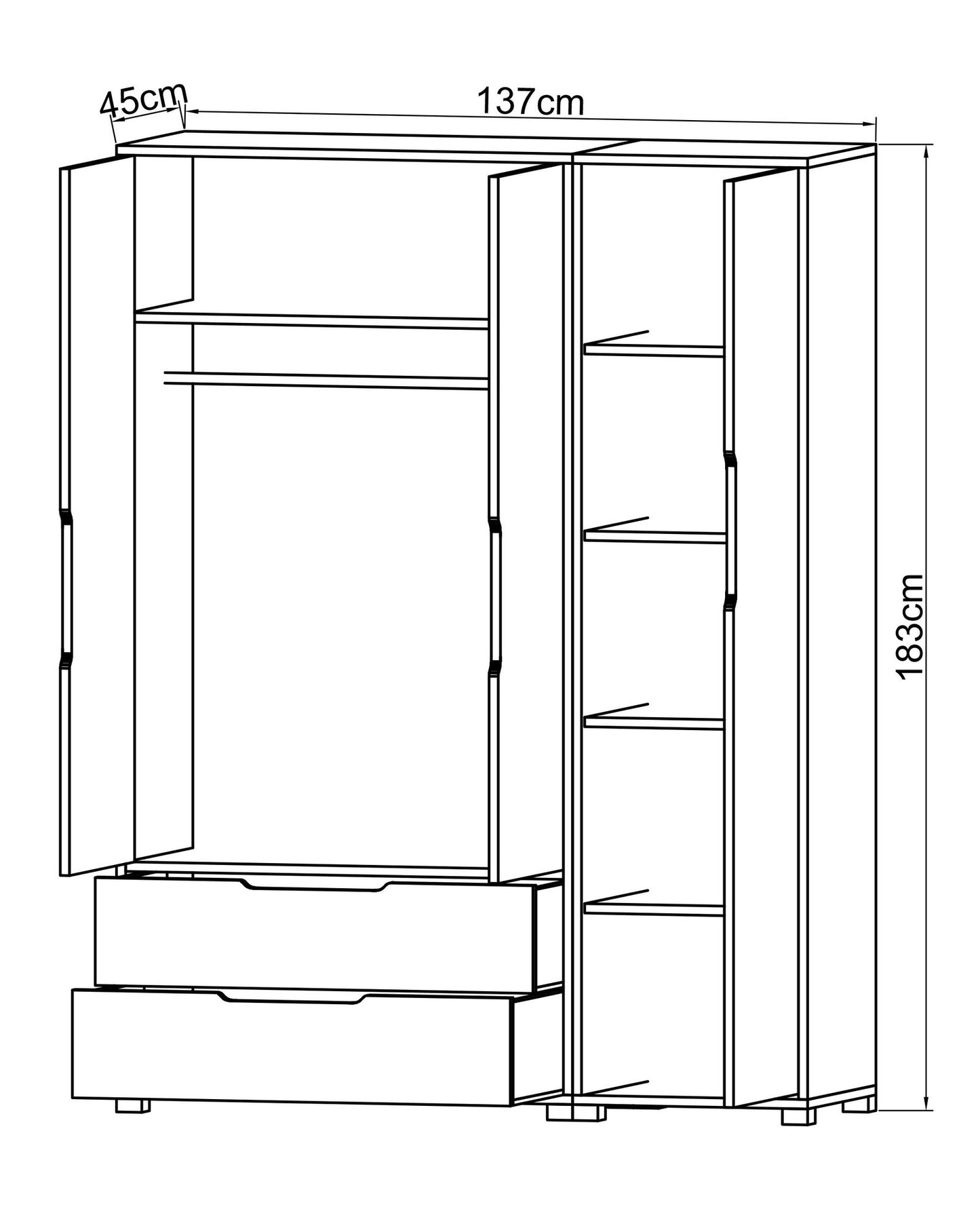 Ντουλάπα 137x183x45 εκ Λευκό 469ORN1118