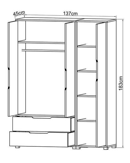 Ντουλάπα 137x183x45 εκ Λευκό 469ORN1118