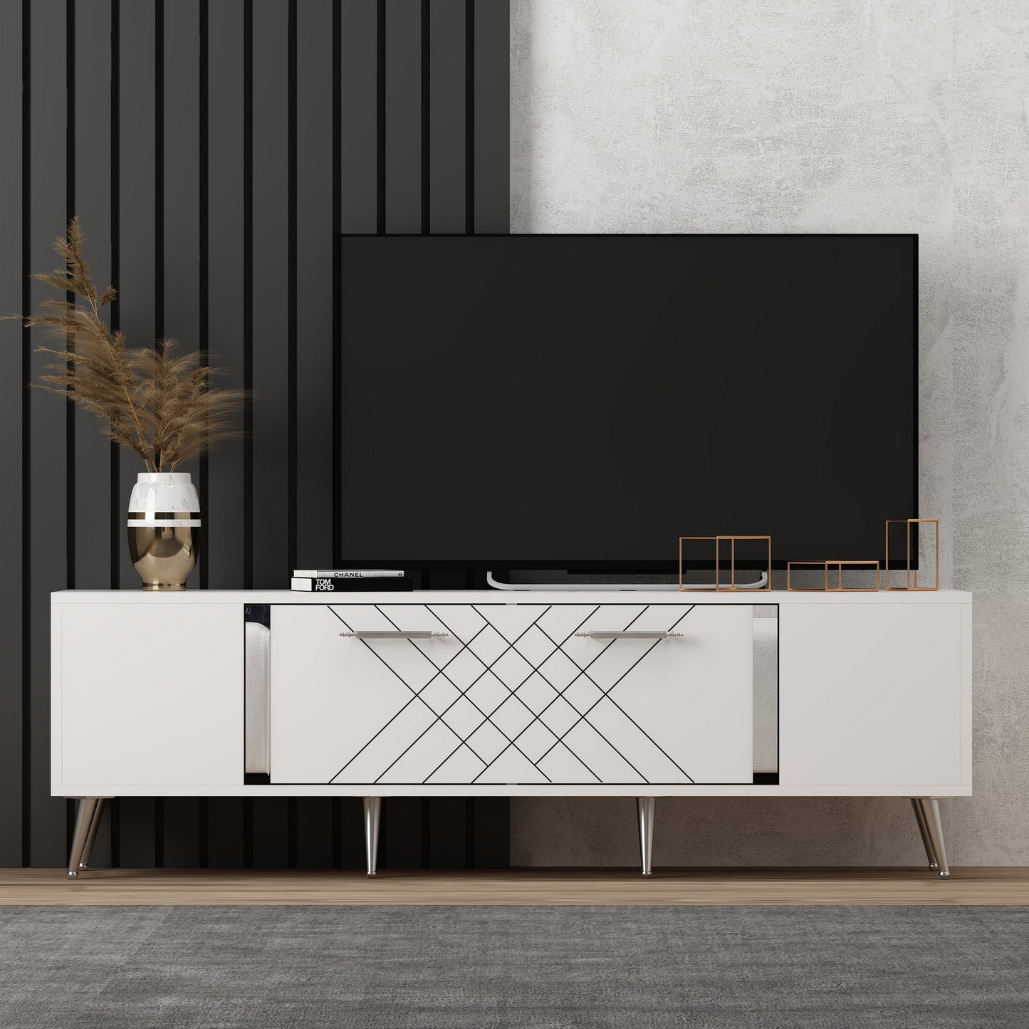 Έπιπλο Τηλεόρασης TV Βάση Σύνθεση Λευκό Silver | 475OLV1137