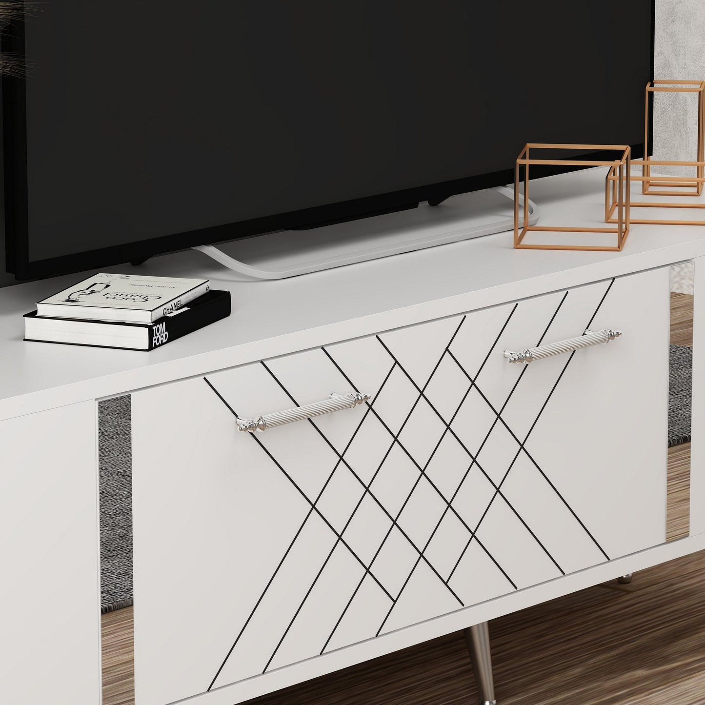 Έπιπλο Τηλεόρασης TV Βάση Σύνθεση Λευκό Silver | 475OLV1137