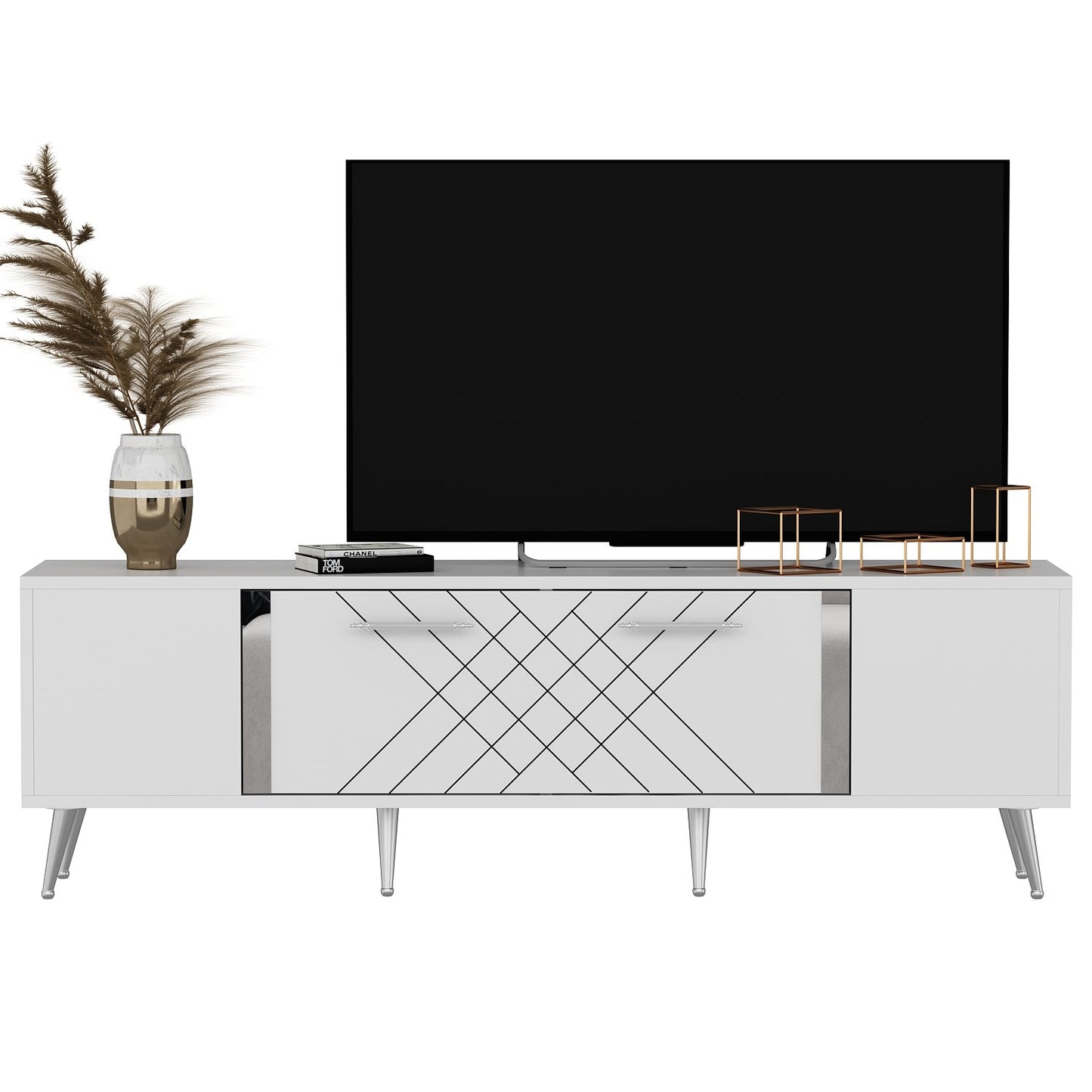 Έπιπλο Τηλεόρασης TV Βάση Σύνθεση Λευκό Silver | 475OLV1137