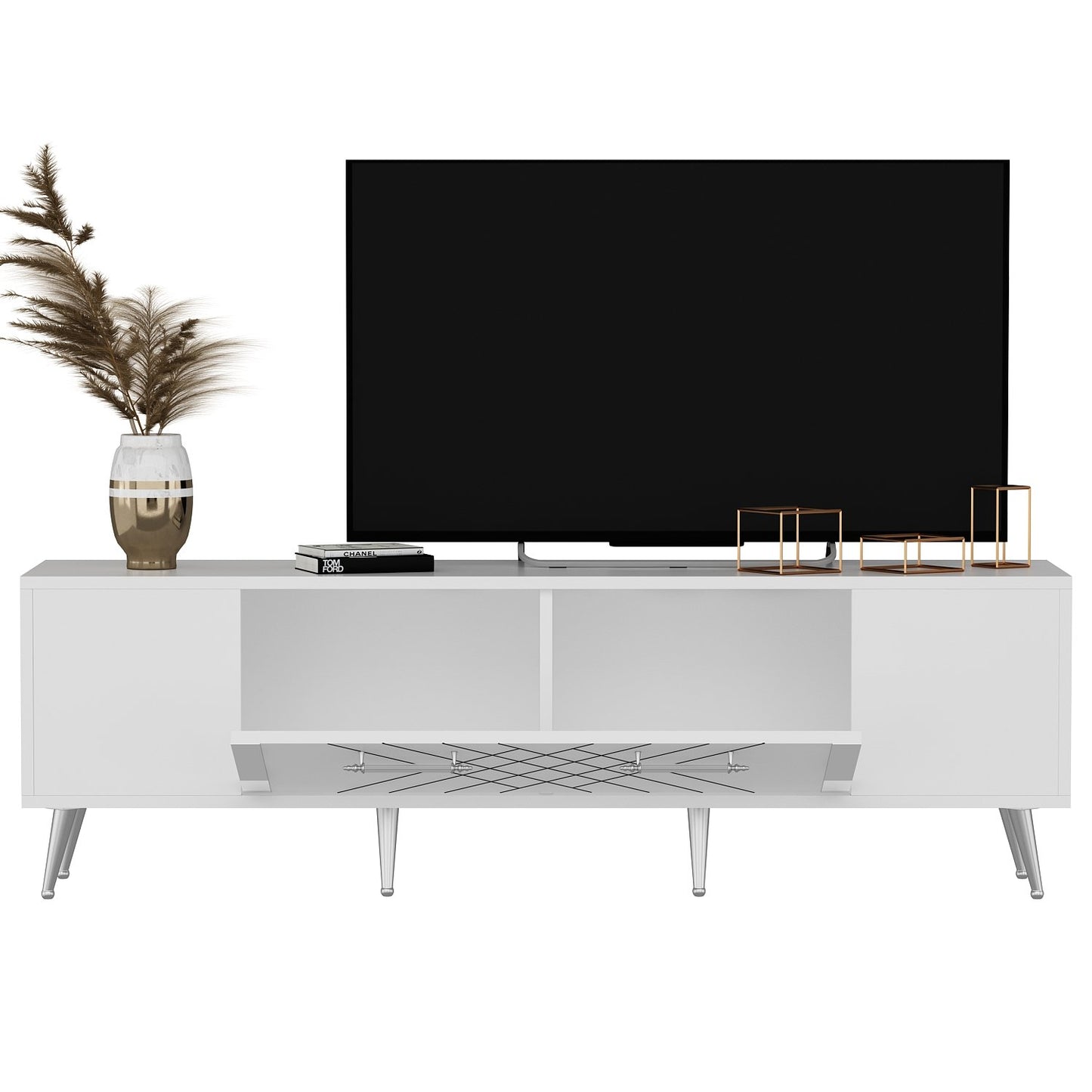 Έπιπλο Τηλεόρασης TV Βάση Σύνθεση Λευκό Silver | 475OLV1137