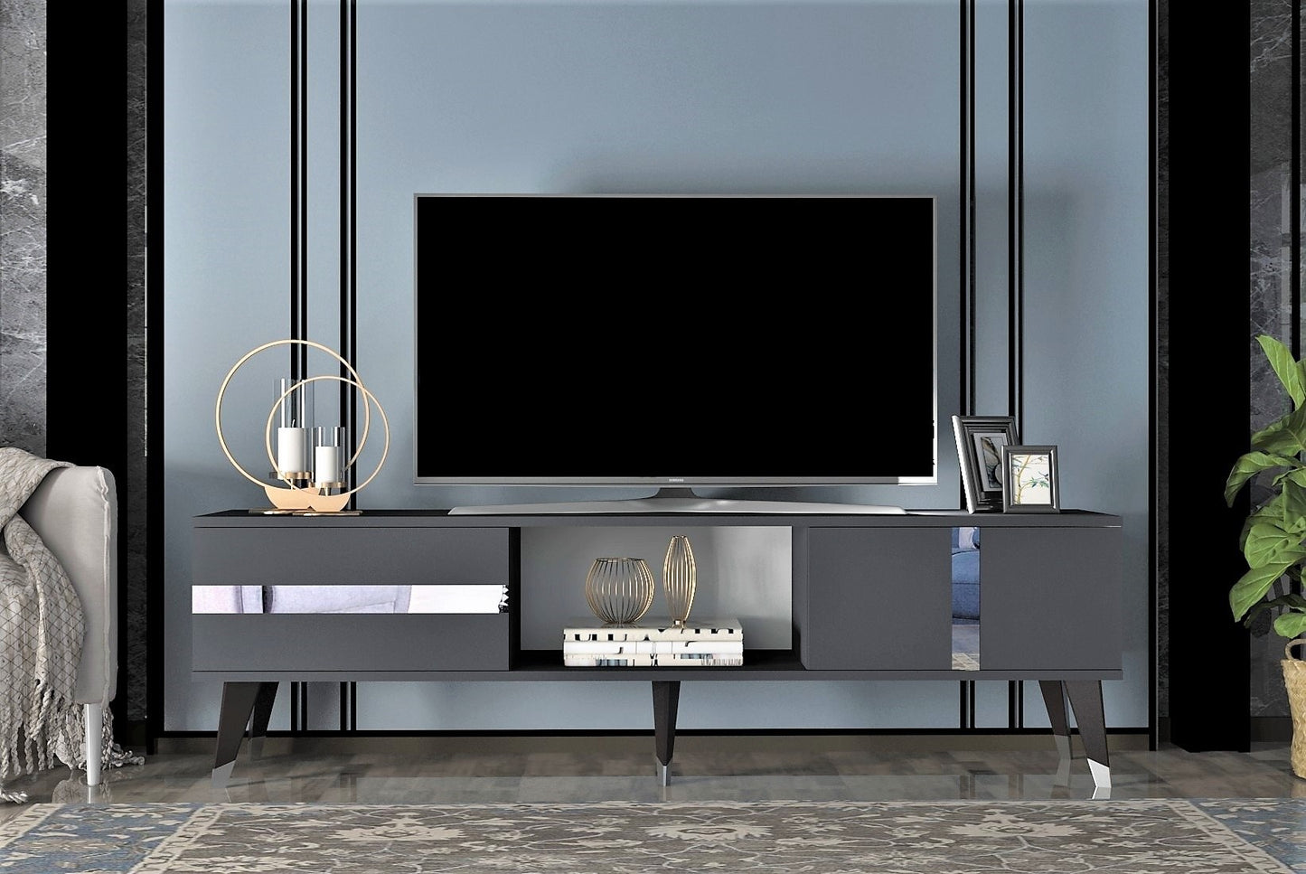 Έπιπλο Τηλεόρασης TV Βάση Σύνθεση Ανθρακί Silver | 475OLV1152