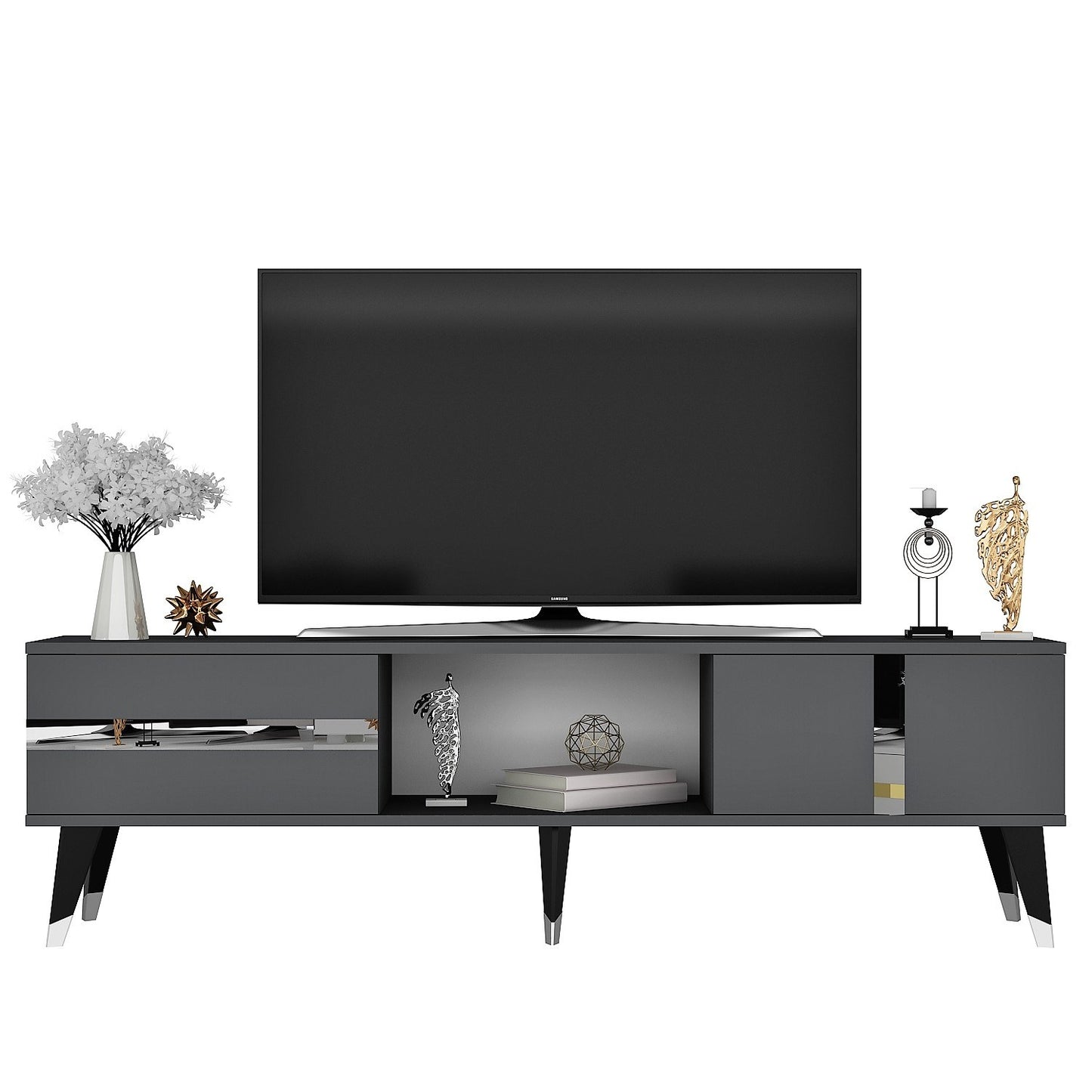 Έπιπλο Τηλεόρασης TV Βάση Σύνθεση Ανθρακί Silver | 475OLV1152