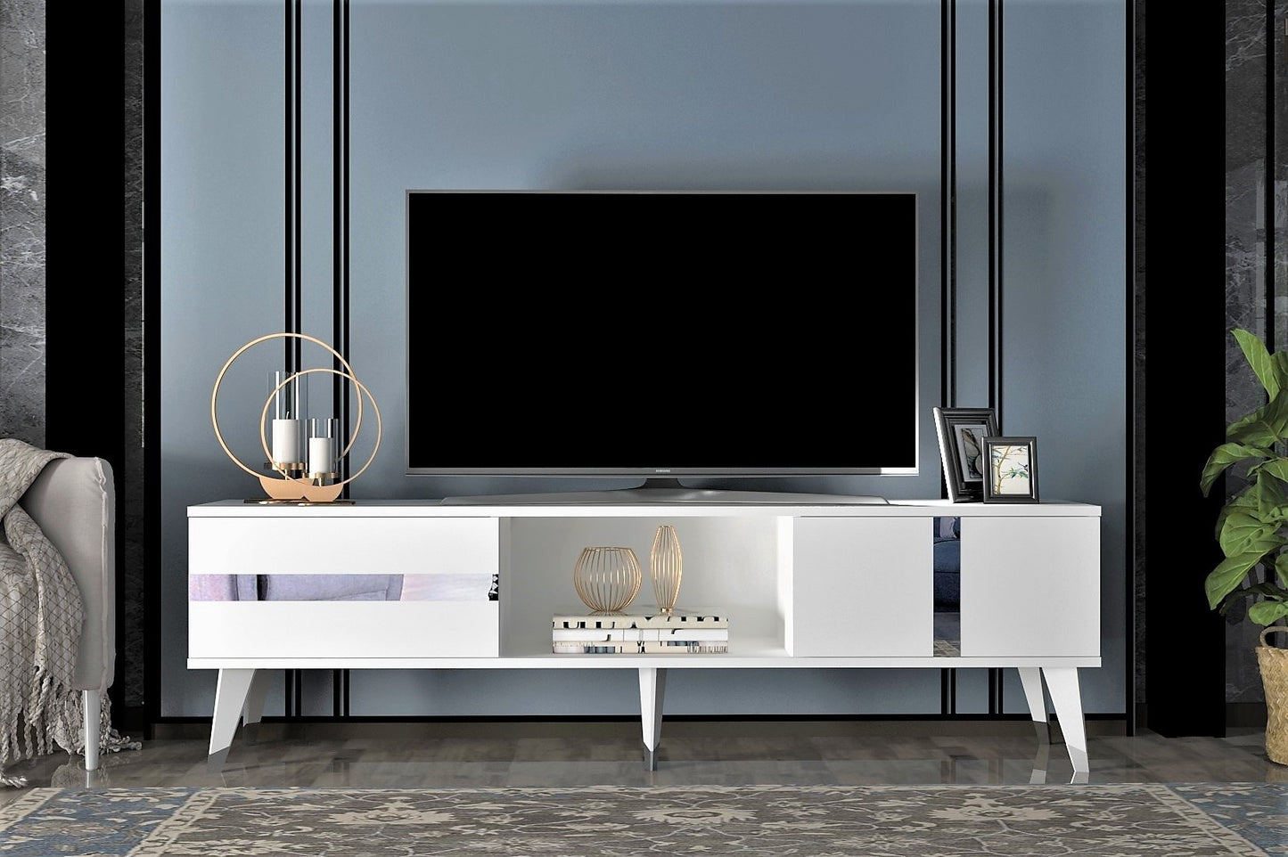 Έπιπλο Τηλεόρασης TV Βάση Σύνθεση Λευκό Silver | 475OLV1153