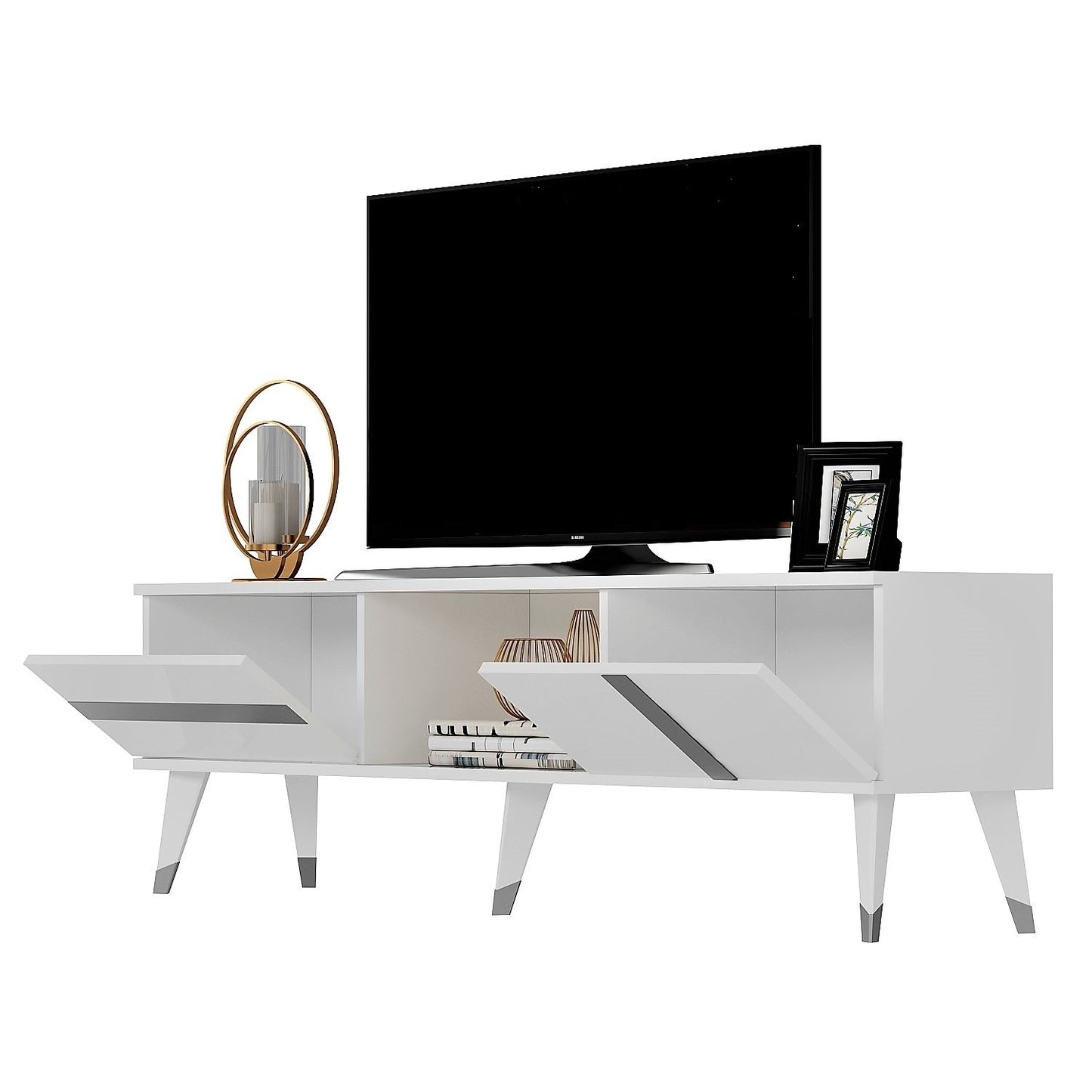 Έπιπλο Τηλεόρασης TV Βάση Σύνθεση Λευκό Silver | 475OLV1153