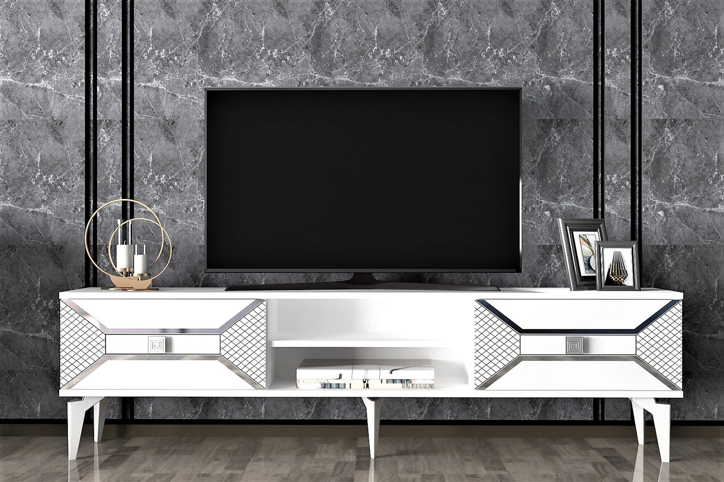 Έπιπλο Τηλεόρασης TV Βάση Σύνθεση Λευκό Silver | 475OLV1159