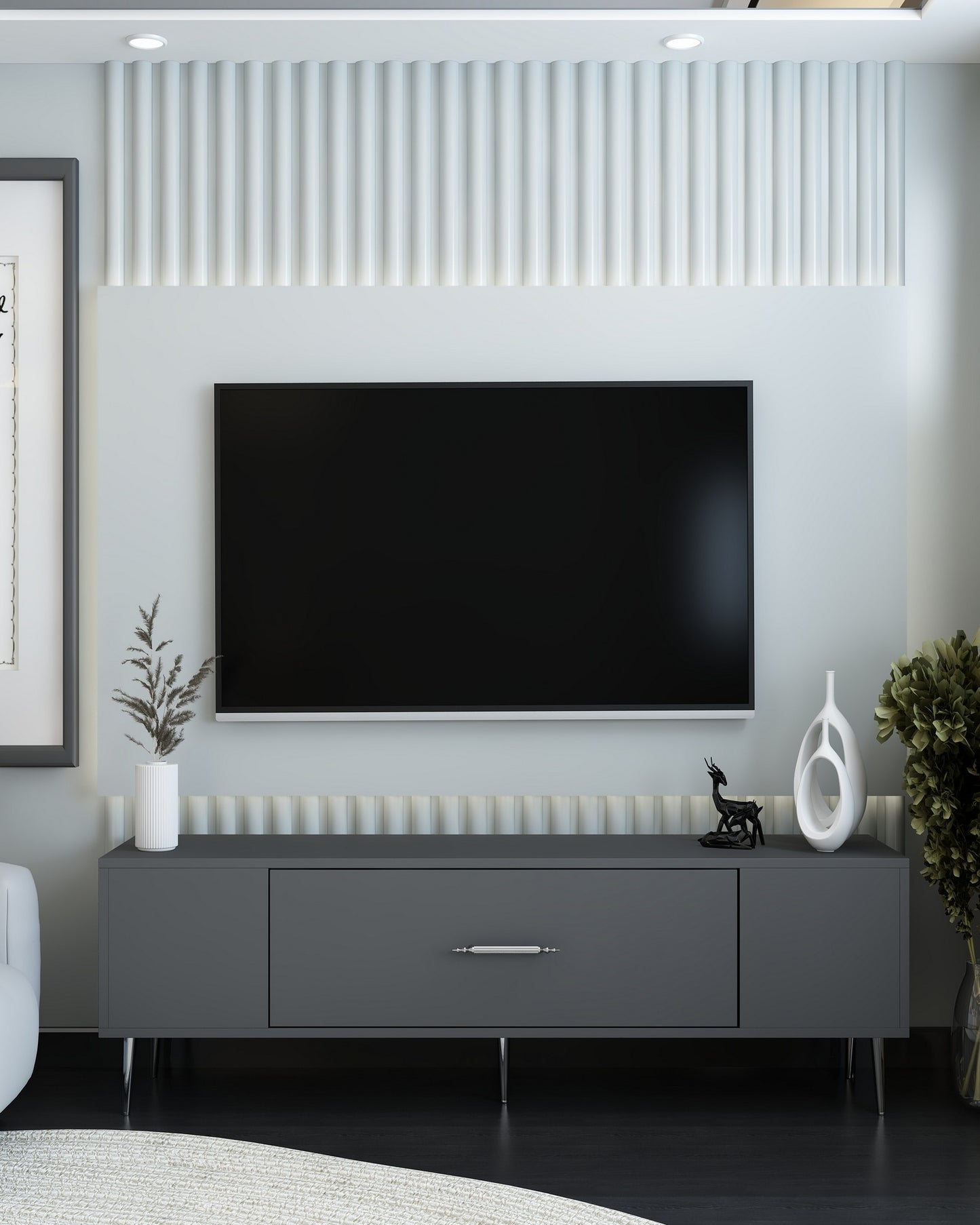 Έπιπλο Τηλεόρασης TV Βάση Σύνθεση Ανθρακί Silver | 475OLV1162