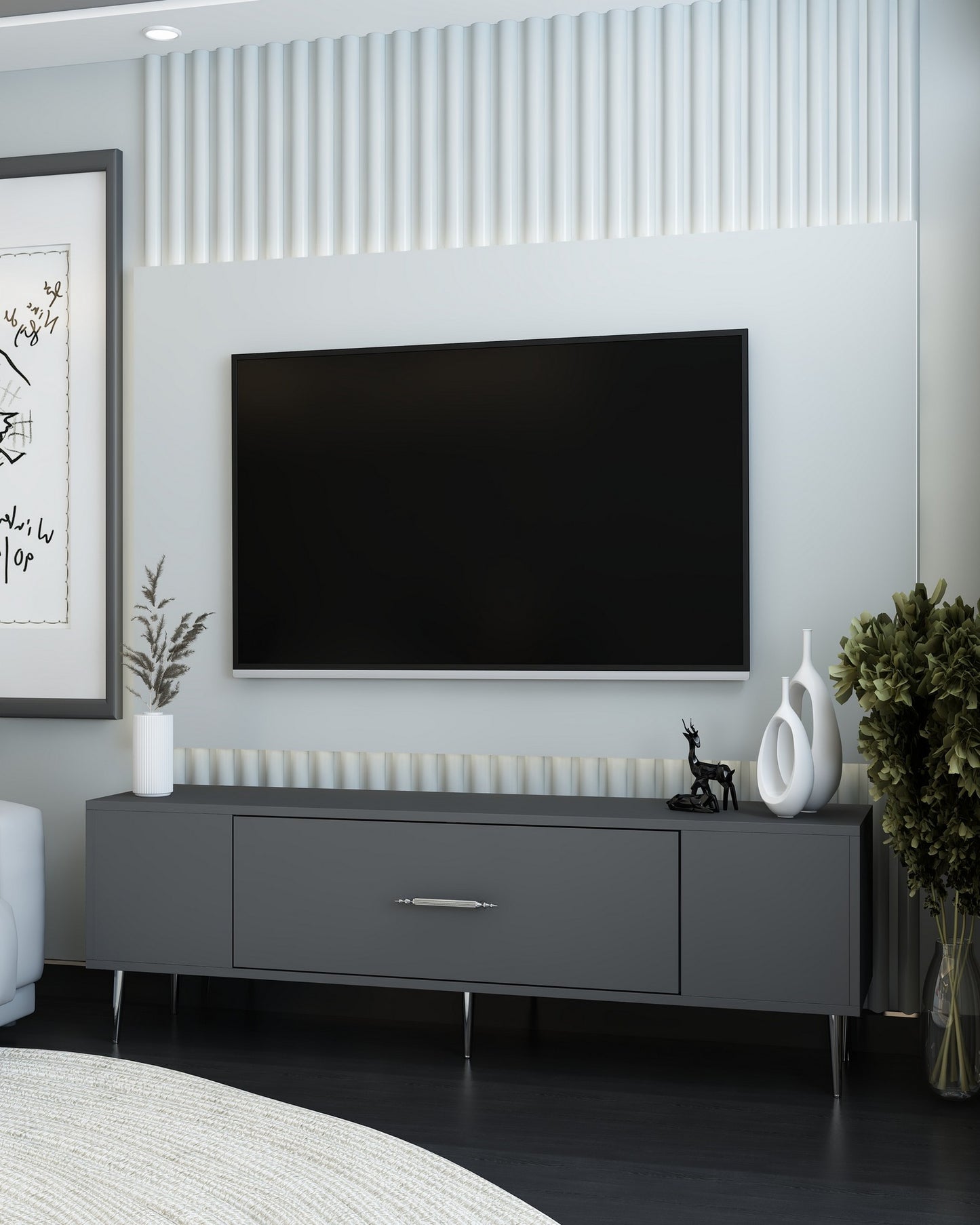 Έπιπλο Τηλεόρασης TV Βάση Σύνθεση Ανθρακί Silver | 475OLV1162