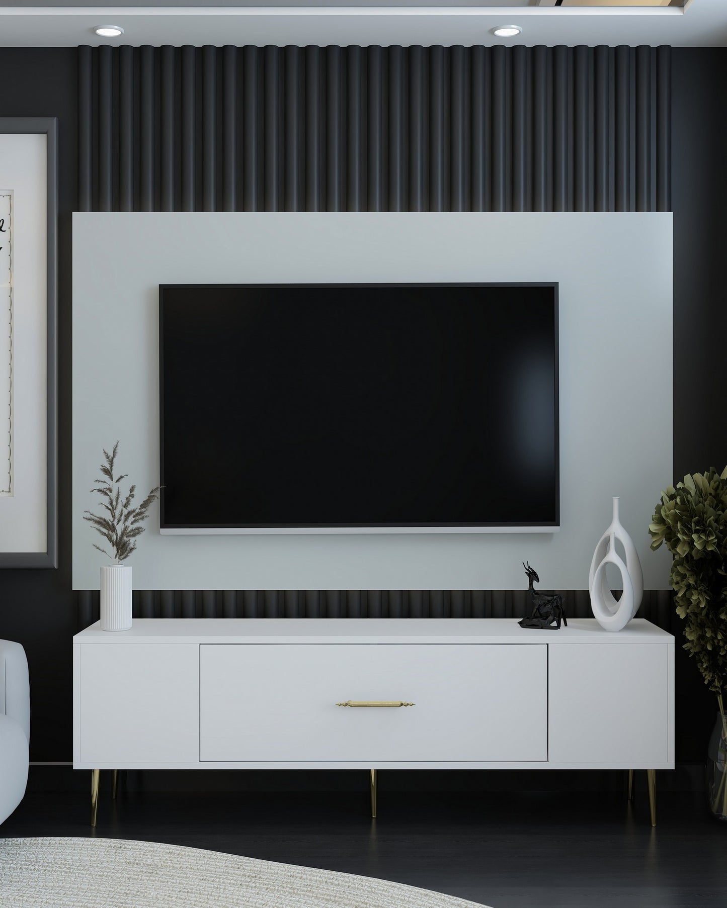 Έπιπλο Τηλεόρασης TV Βάση Σύνθεση Λευκό Χρυσό | 475OLV1169