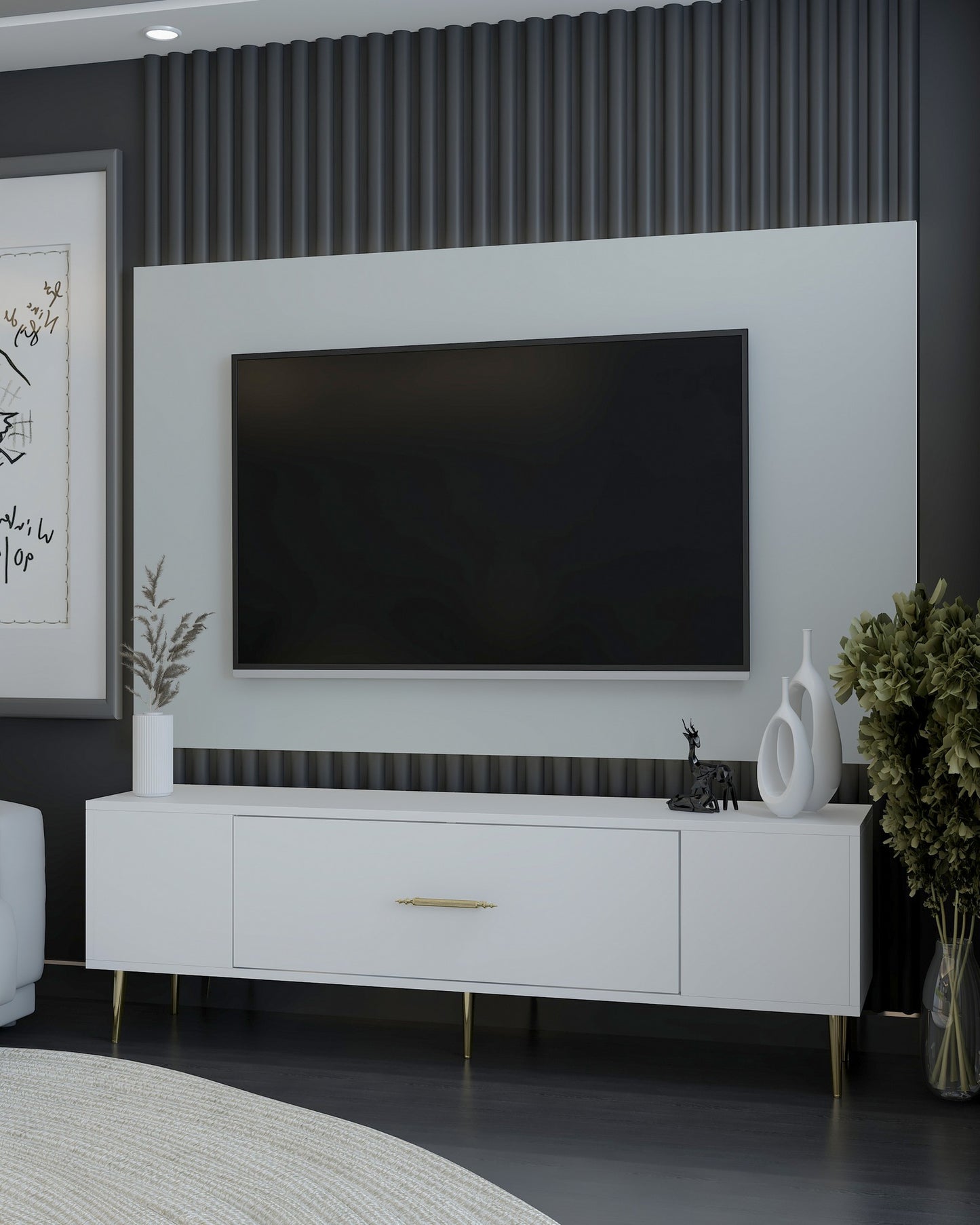 Έπιπλο Τηλεόρασης TV Βάση Σύνθεση Λευκό Χρυσό | 475OLV1169
