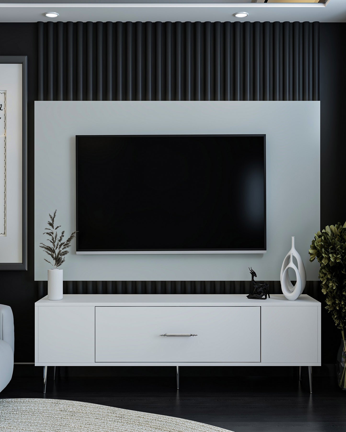Έπιπλο Τηλεόρασης TV Βάση Σύνθεση Λευκό Silver | 475OLV1170