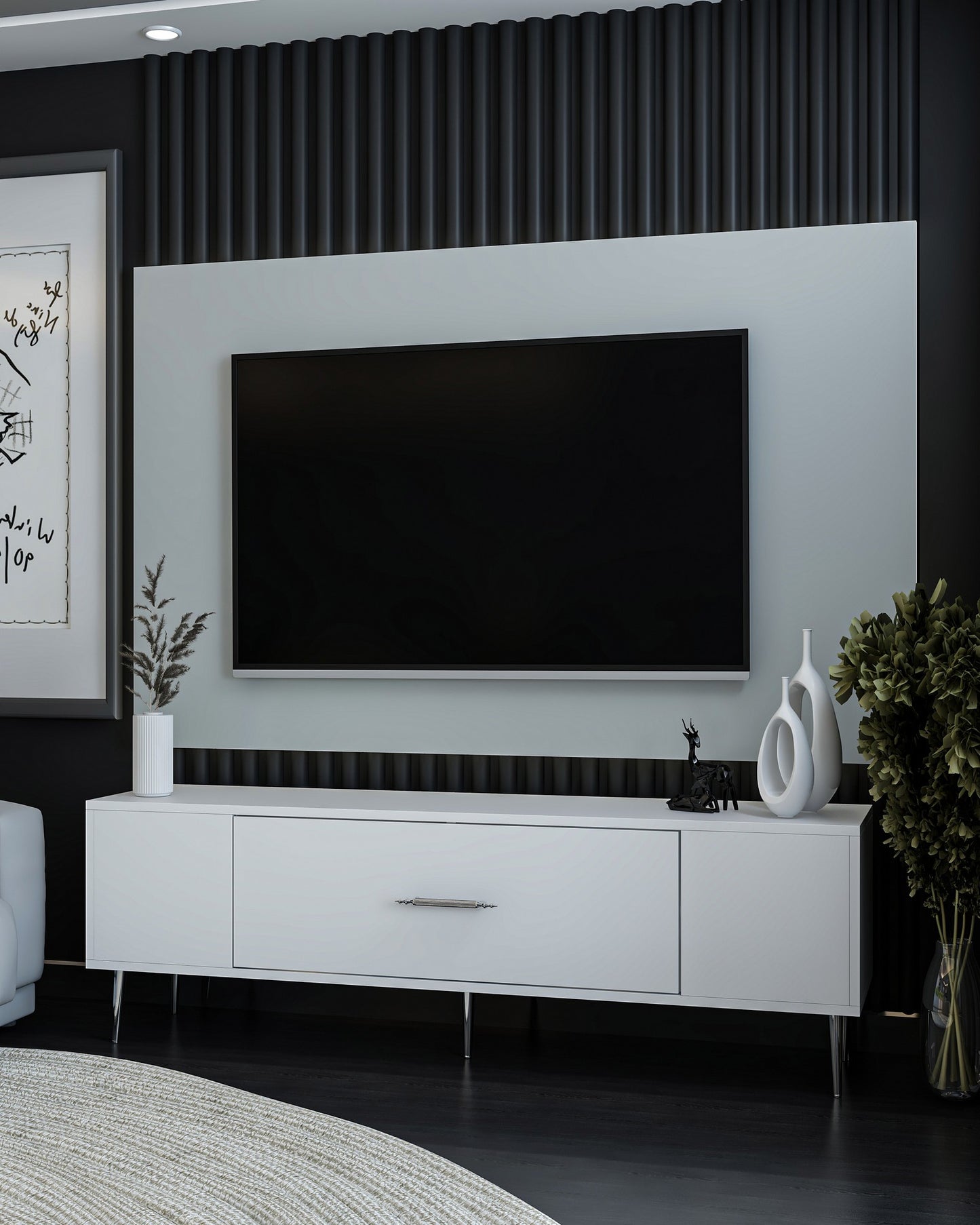 Έπιπλο Τηλεόρασης TV Βάση Σύνθεση Λευκό Silver | 475OLV1170