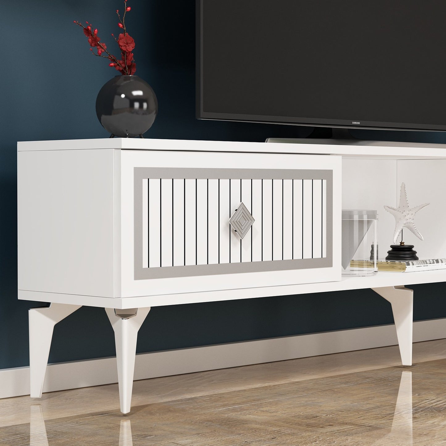 Έπιπλο Τηλεόρασης TV Βάση Σύνθεση Λευκό Silver | 475OLV2640